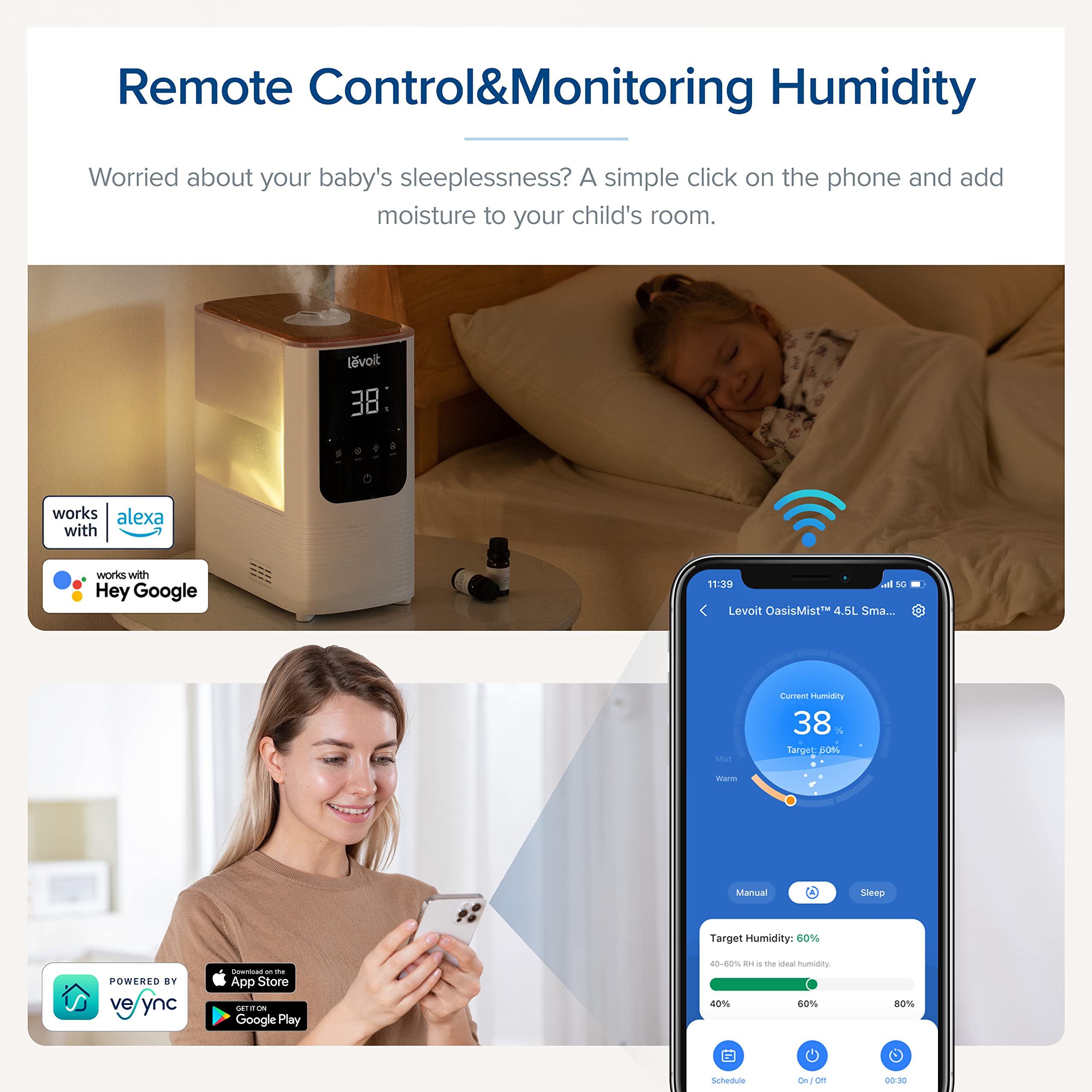 Levoit Smart Humidifier for Bedroom Home - Warm & Cool Mist, Auto Humidity, Top Fill, 26dB Quiet, Voice Control, White 7