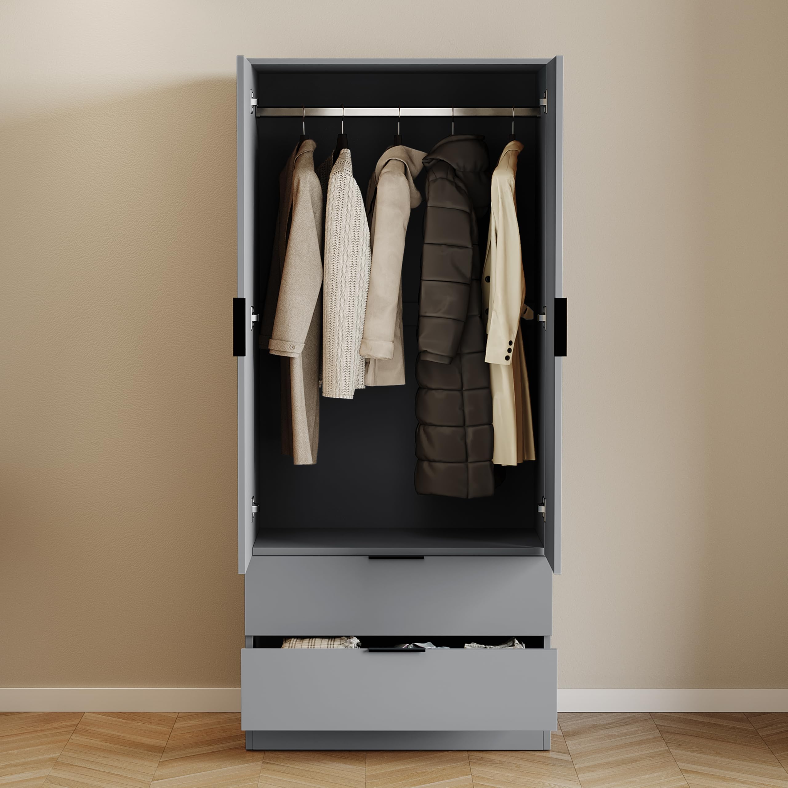 Vida Designs Trega Wardrobe - 2 Door 2 Drawer | Grey Finish | 170cm H x 76cm W 4