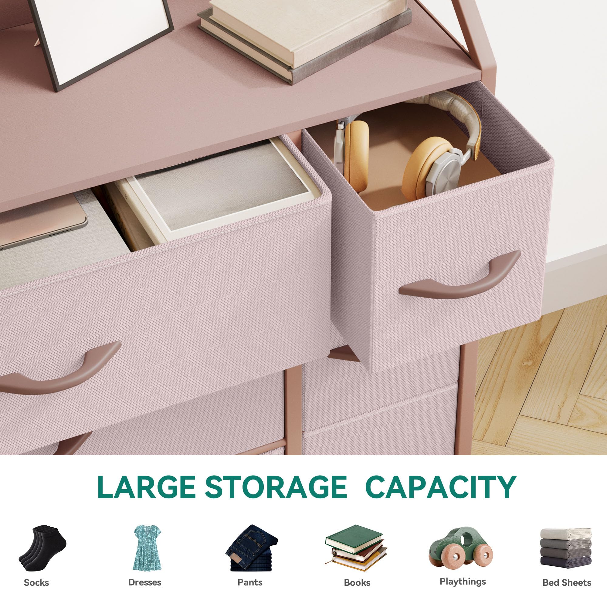 YITAHOME 6-Drawer Fabric Dresser with Metal Frame | Pink | 80W x 79H cm 5
