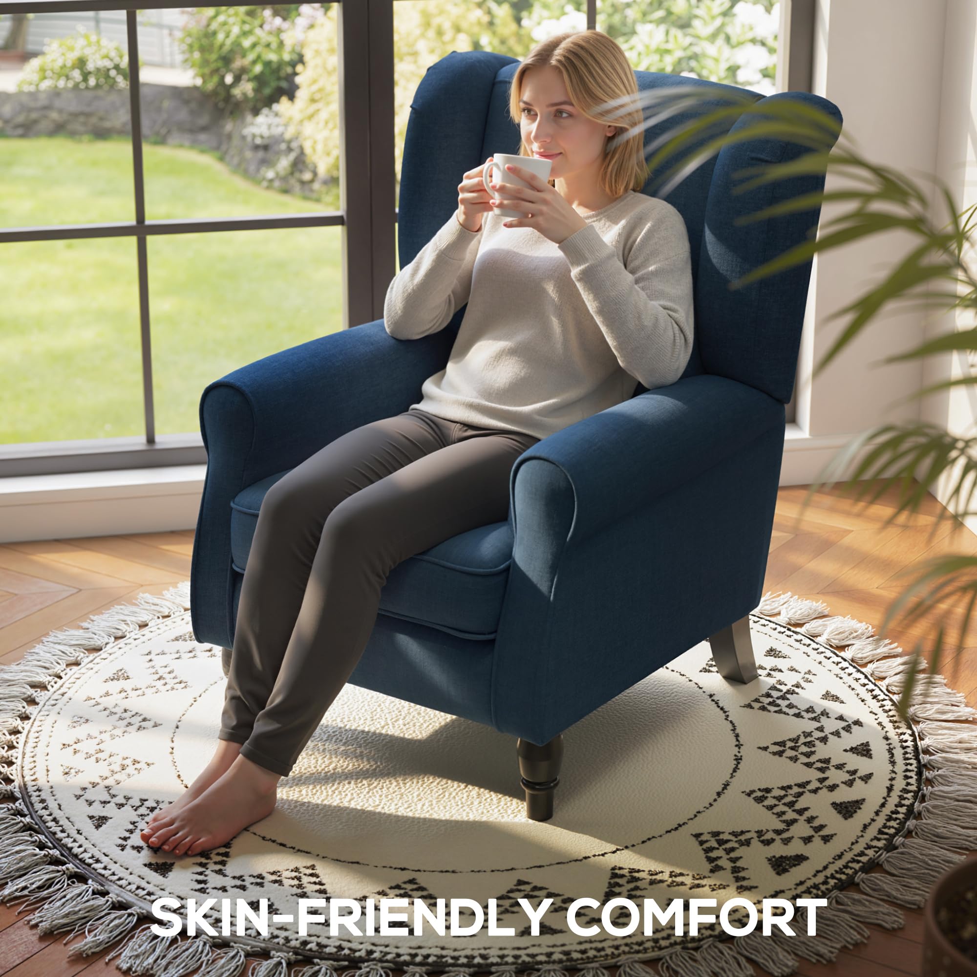 HOMCOM Retro Wingback Armchair - Snow Flannel, Button-Tufted, Blue | Supports 160kg 6