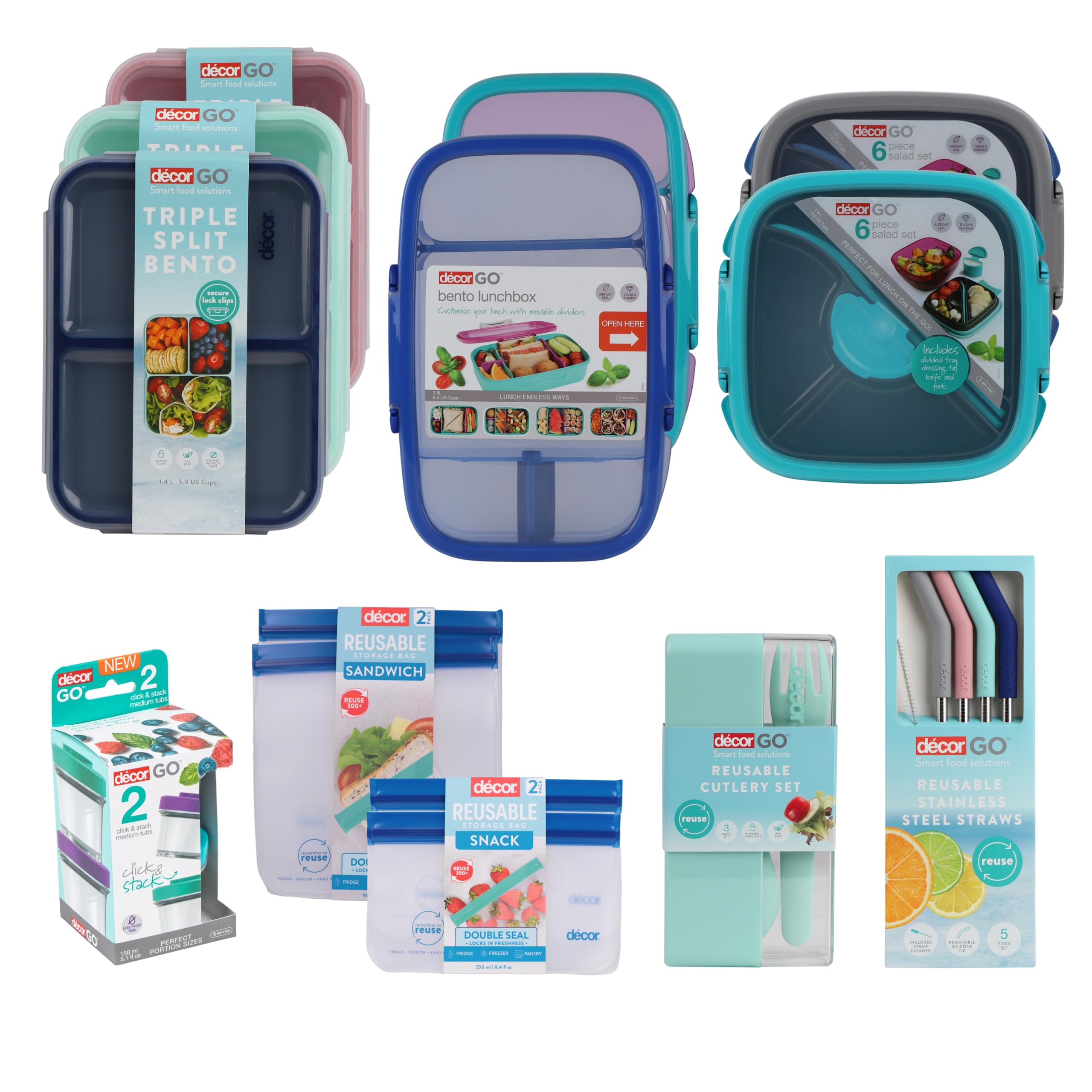 Décor Go Click & Stack Snack Tubs - 2 Pack Leakproof Food Storage | 150ml x 2 | Freezer & Microwave Safe 6