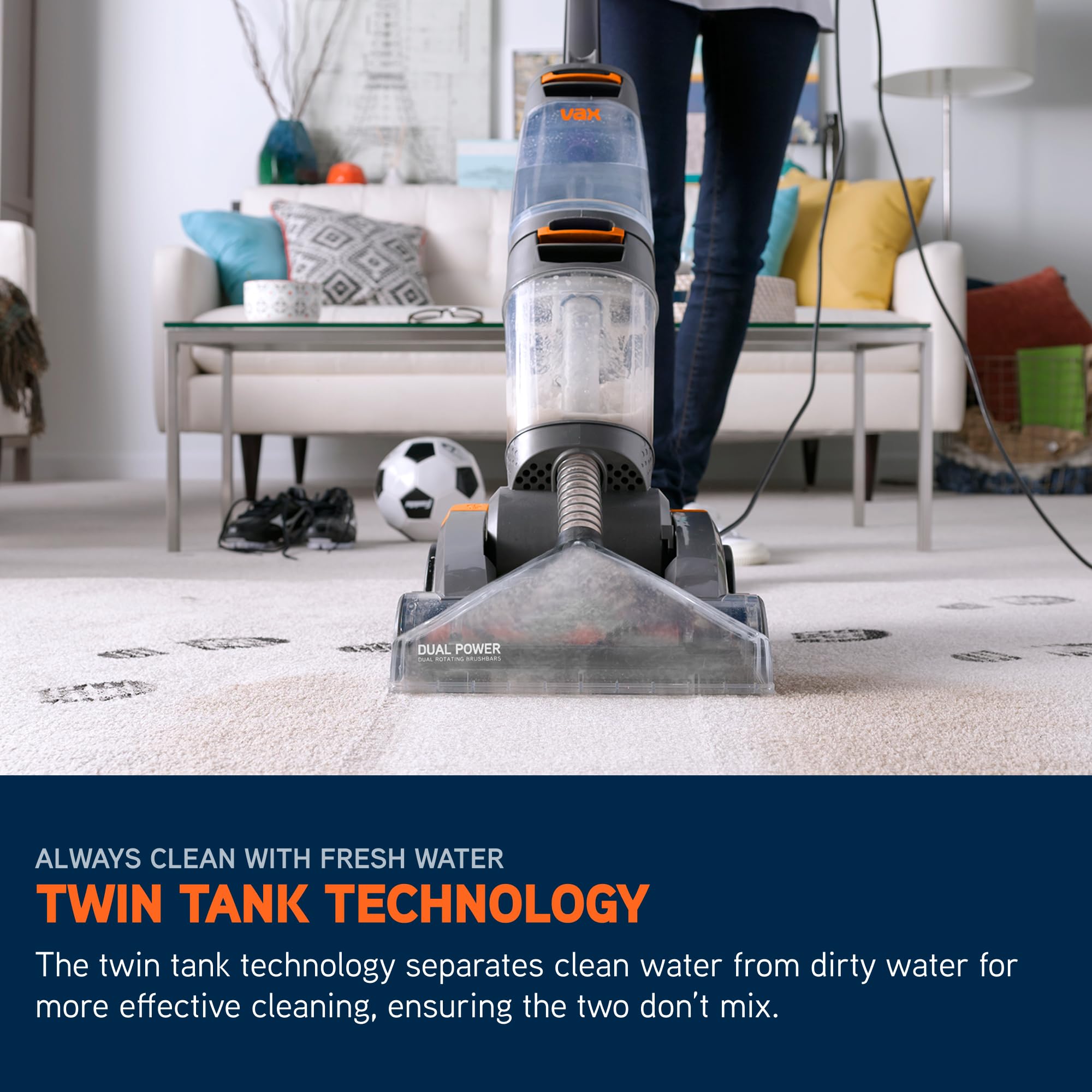Vax Dual Power Carpet Cleaner Machine - Dual Rotating Brush | 2.7L Clean Tank | Orange 6