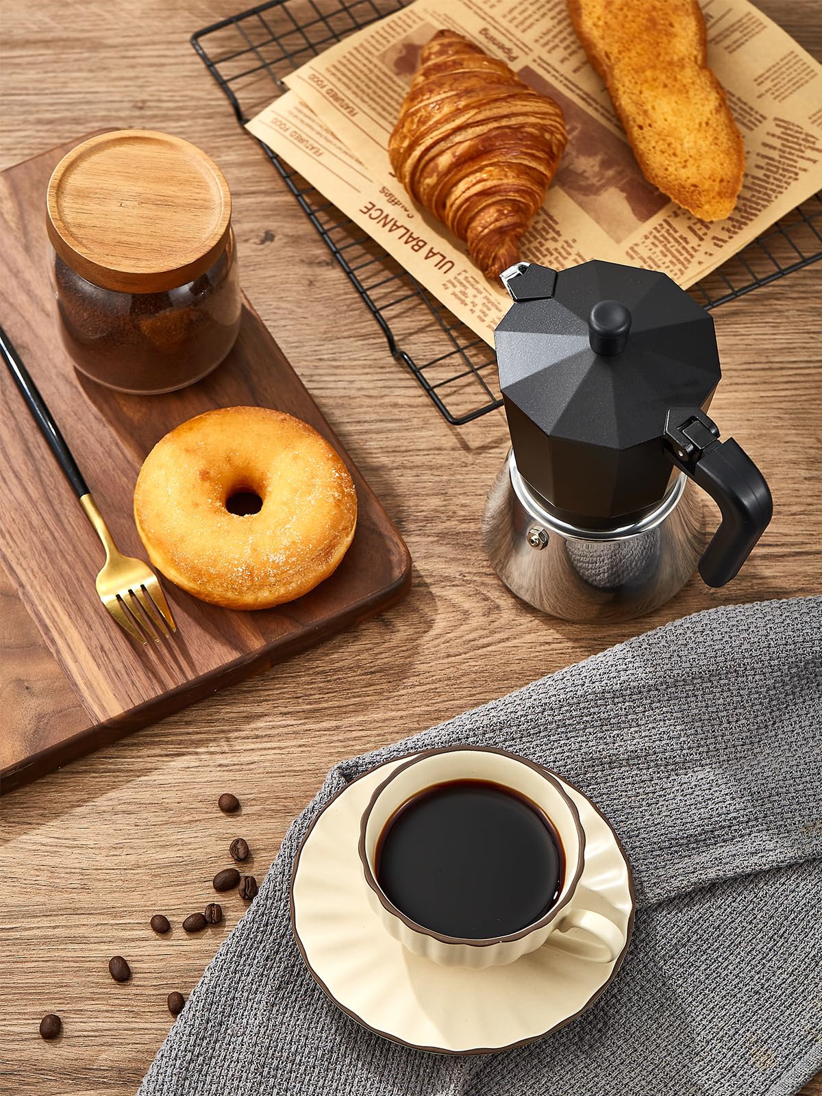 Yabano Stovetop Espresso Maker - 6 Cup Moka Pot for Rich Espresso | Durable Aluminium | Black+Silver 7