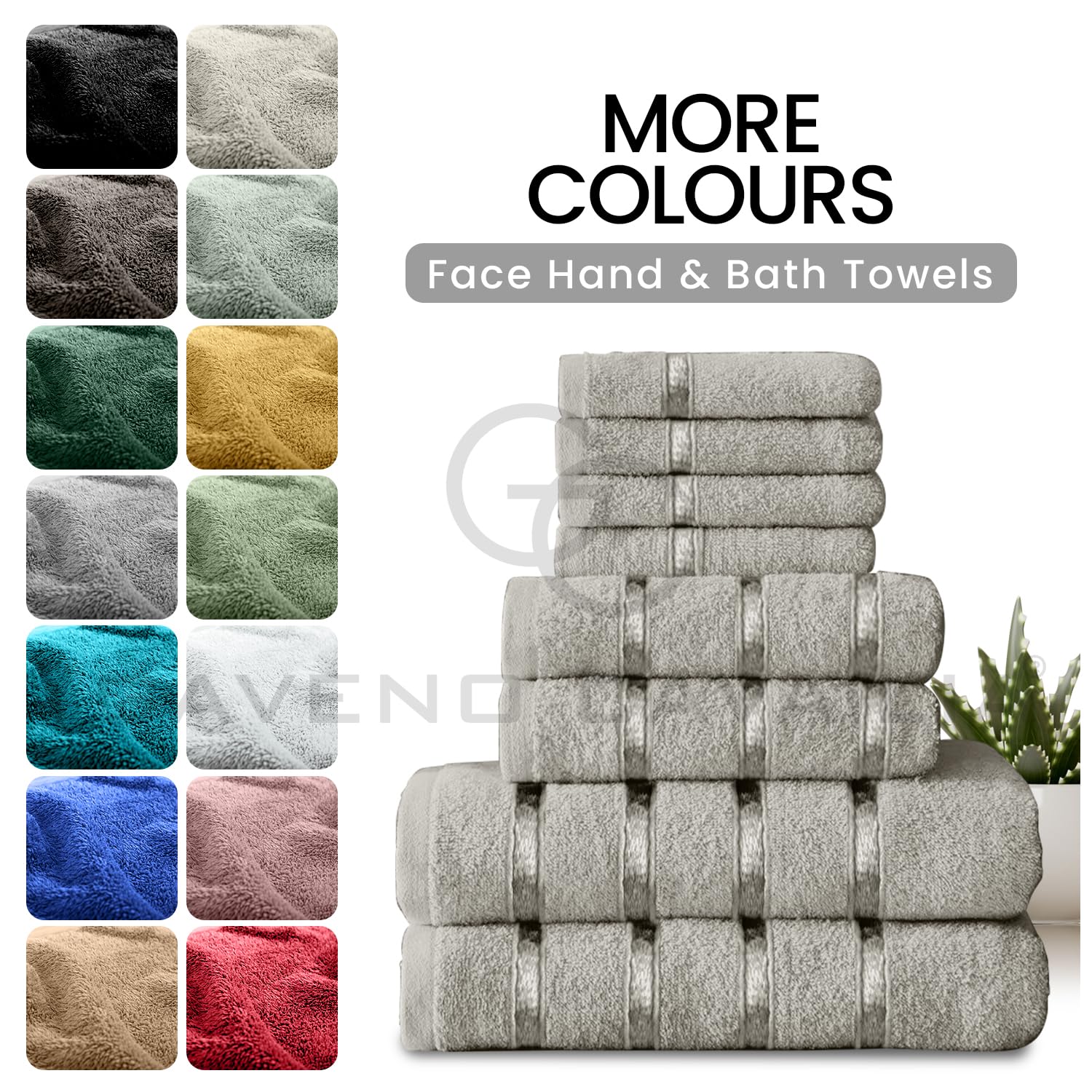 GC GAVENO CAVAILIA 8 Piece Towel Set - 450 GSM, Silver, 100% Cotton | 2 Bath, 2 Hand, 4 Face Towels 5