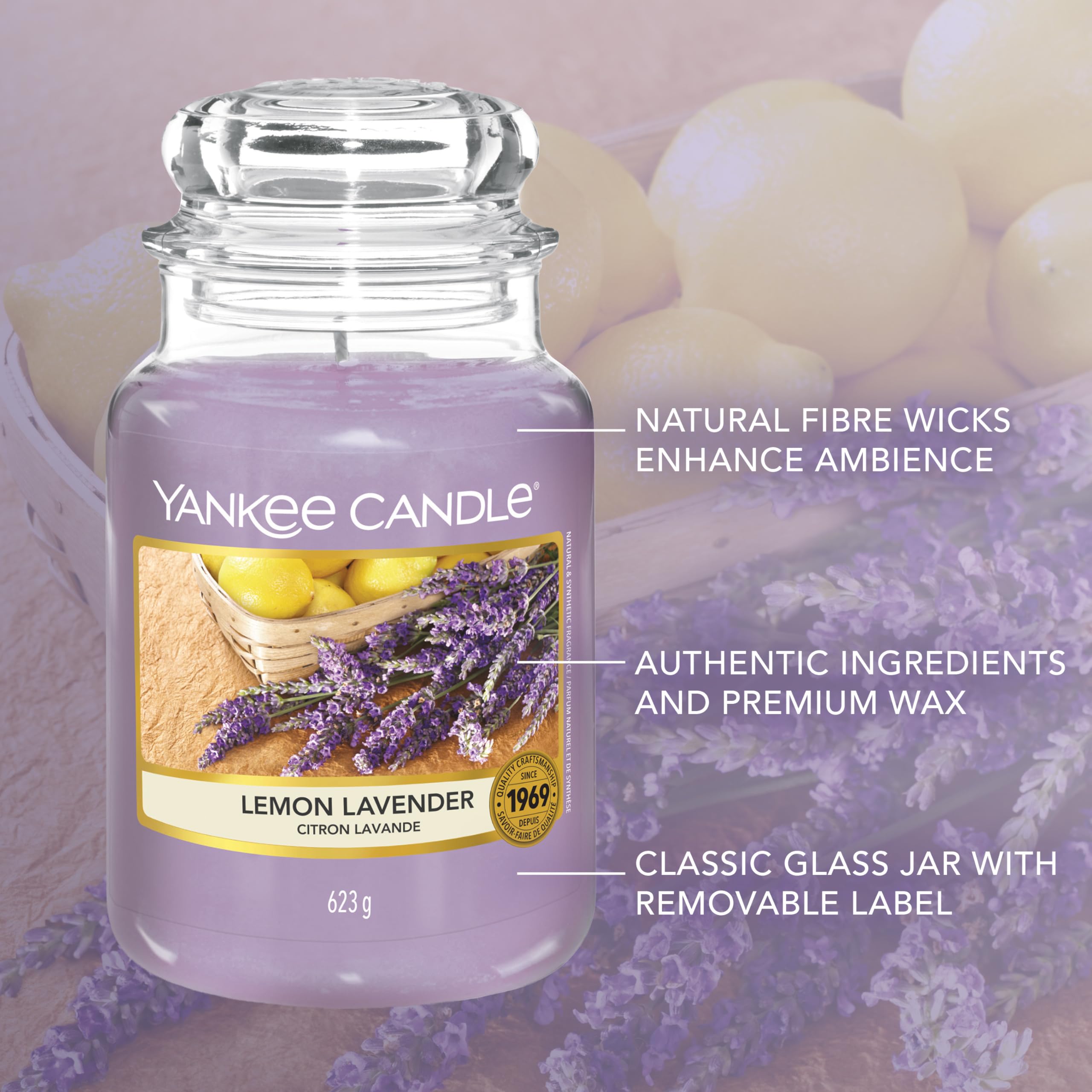 Yankee Candle Scented Candle - Lemon Lavender Large Jar | Up to 150 Hours Burn Time | Clean, Consistent Aroma 5