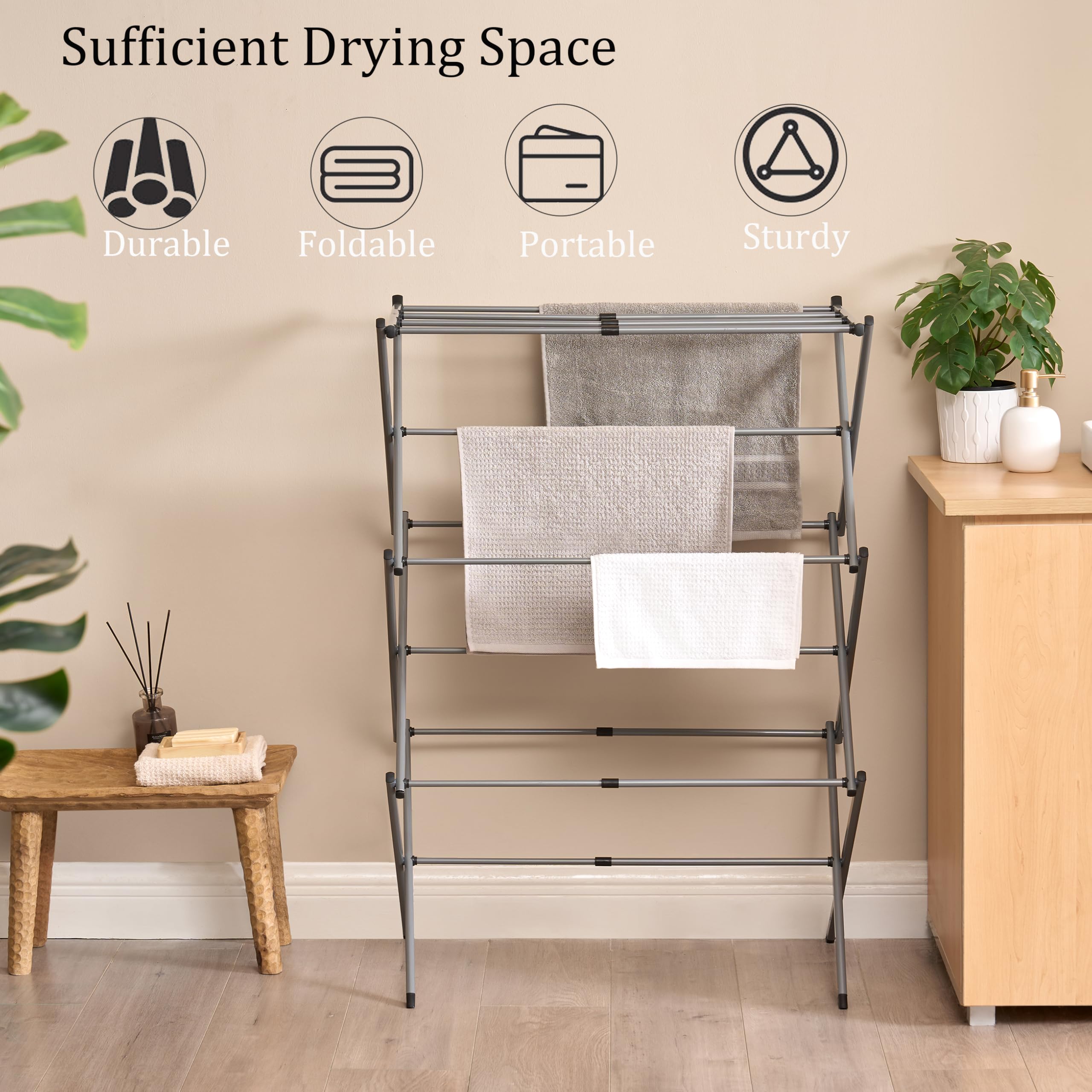 Vivo Technologies 3 Tier Extendable Clothes Airer - Foldable, Lightweight Carbon Steel Drying Rack | 7.5m Space 2