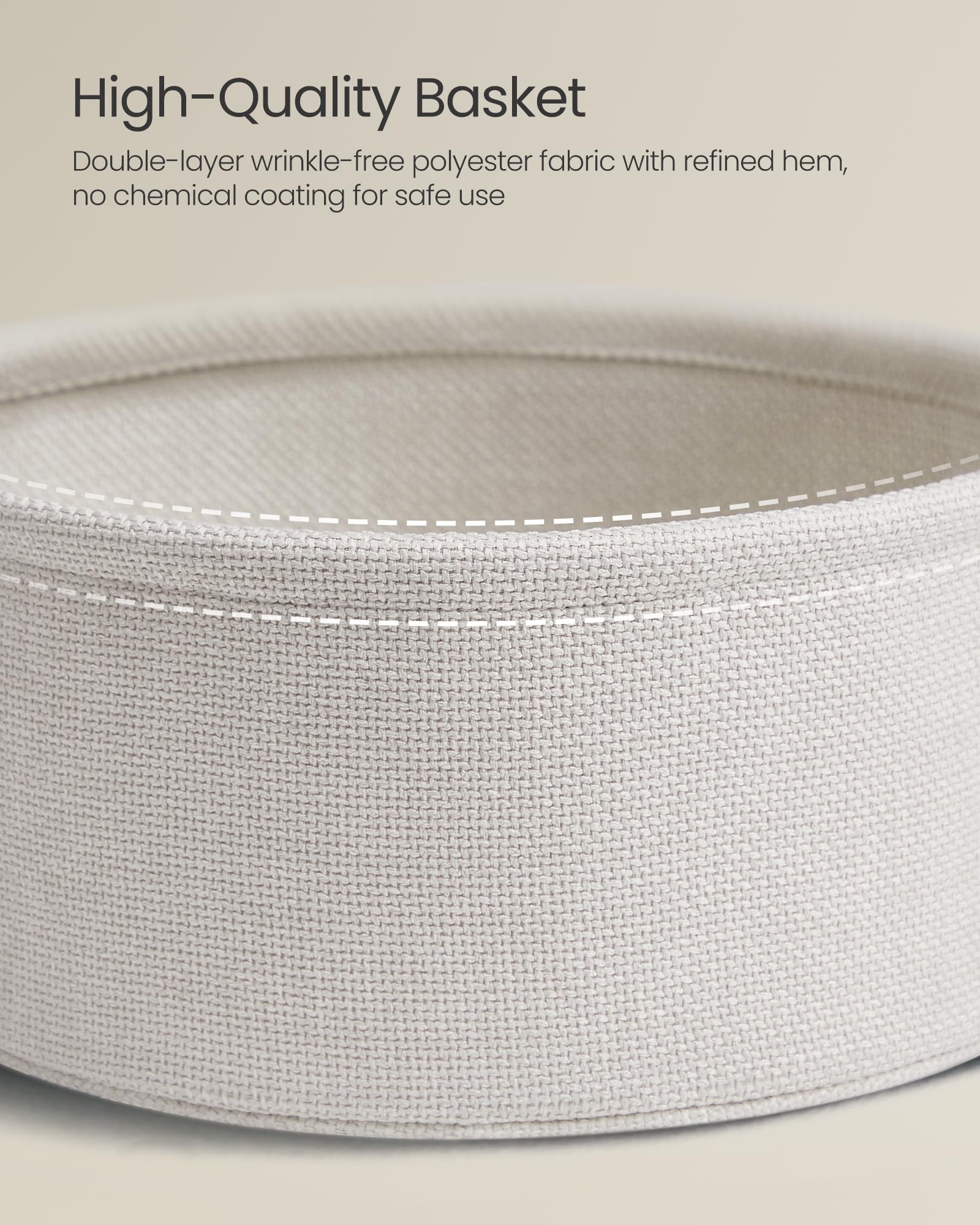 VASAGLE Round End Table with Fabric Basket | 45 x 50 cm | Cream White | Storage 6