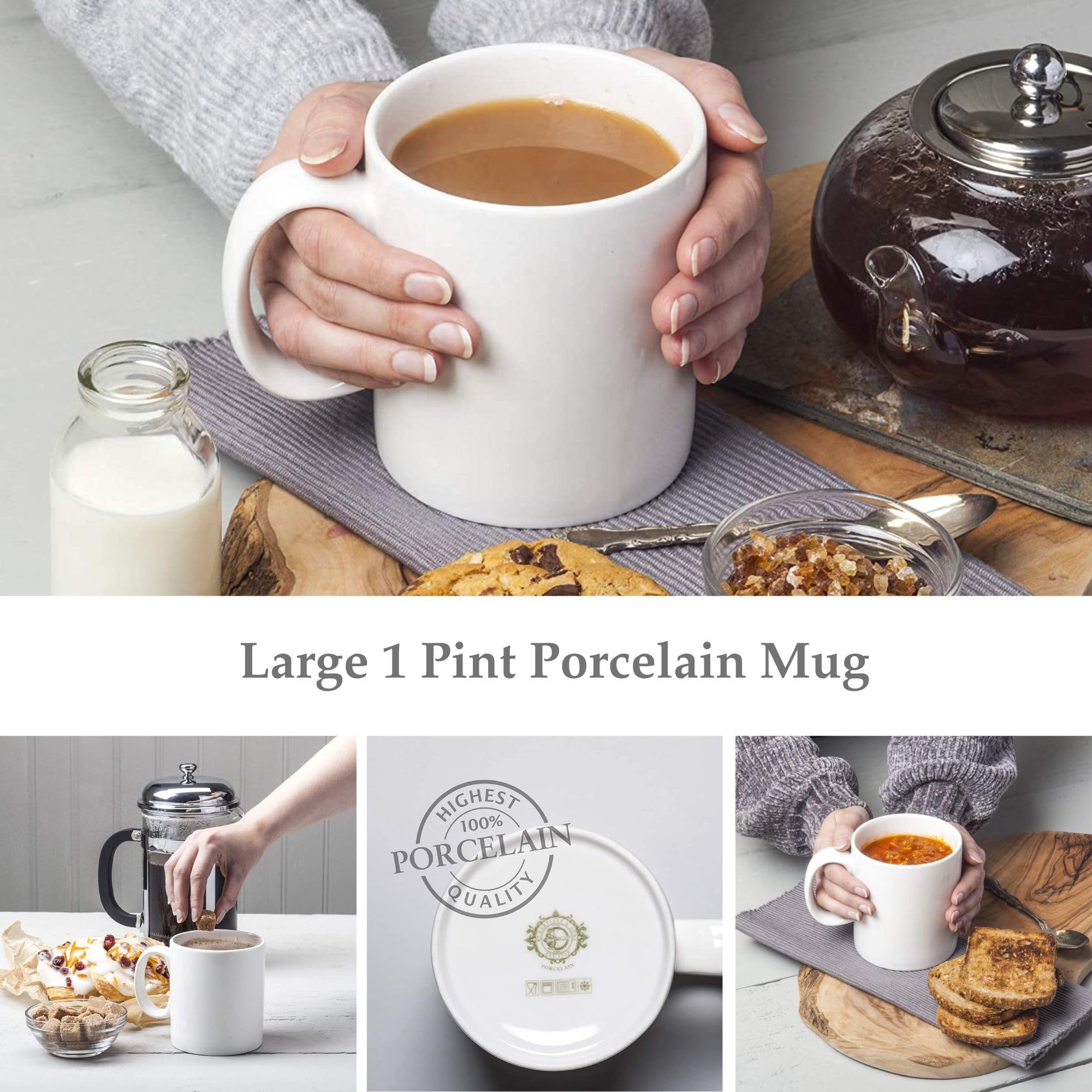 WM Bartleet & Sons 1750 Porcelain Coffee Mug - 1 Pint (568ml) Large Capacity | Oven, Microwave & Freezer Safe 2