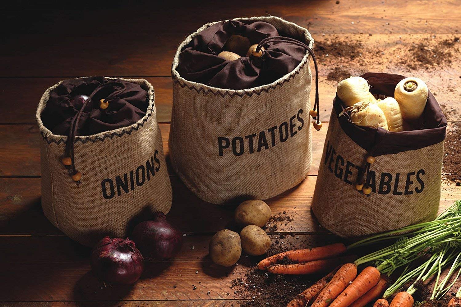 KitchenCraft Natural Elements Potato Storage Bag - Hessian with Blackout Lining | 24 x 24 cm | Brown 4