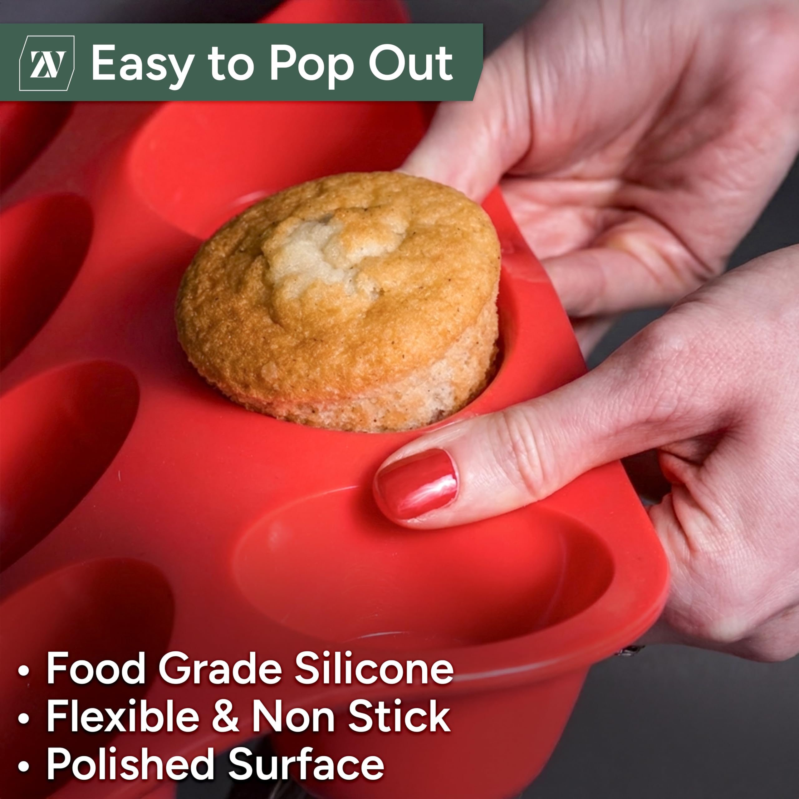 Zuvo Silicone Muffin & Cupcake Tray - 12 Cups, Non-Stick, Oven Safe up to 450°F 6