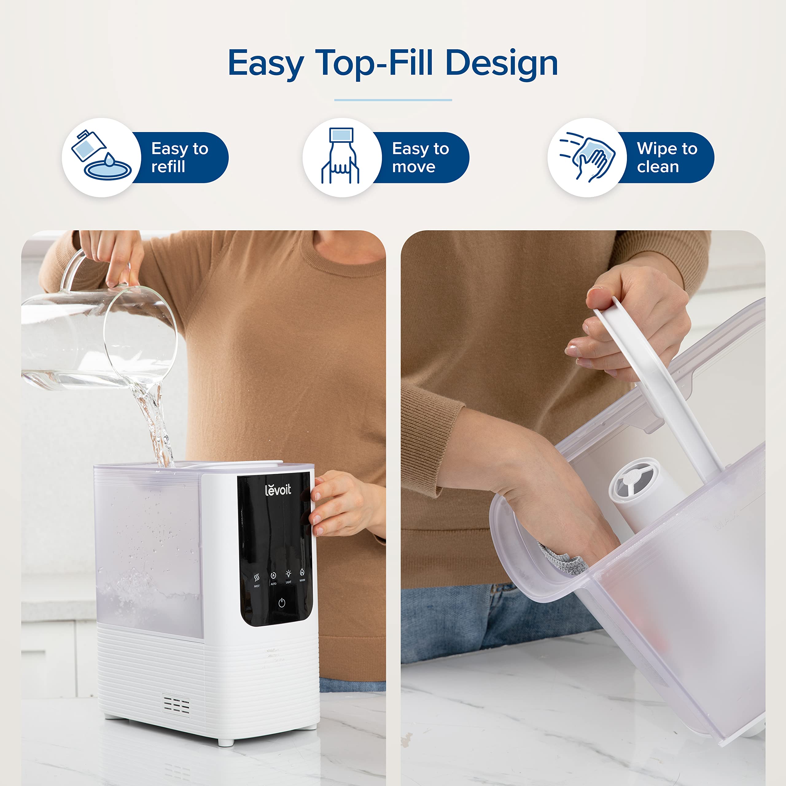 Levoit Smart Humidifier for Bedroom Home - Warm & Cool Mist, Auto Humidity, Top Fill, 26dB Quiet, Voice Control, White 8