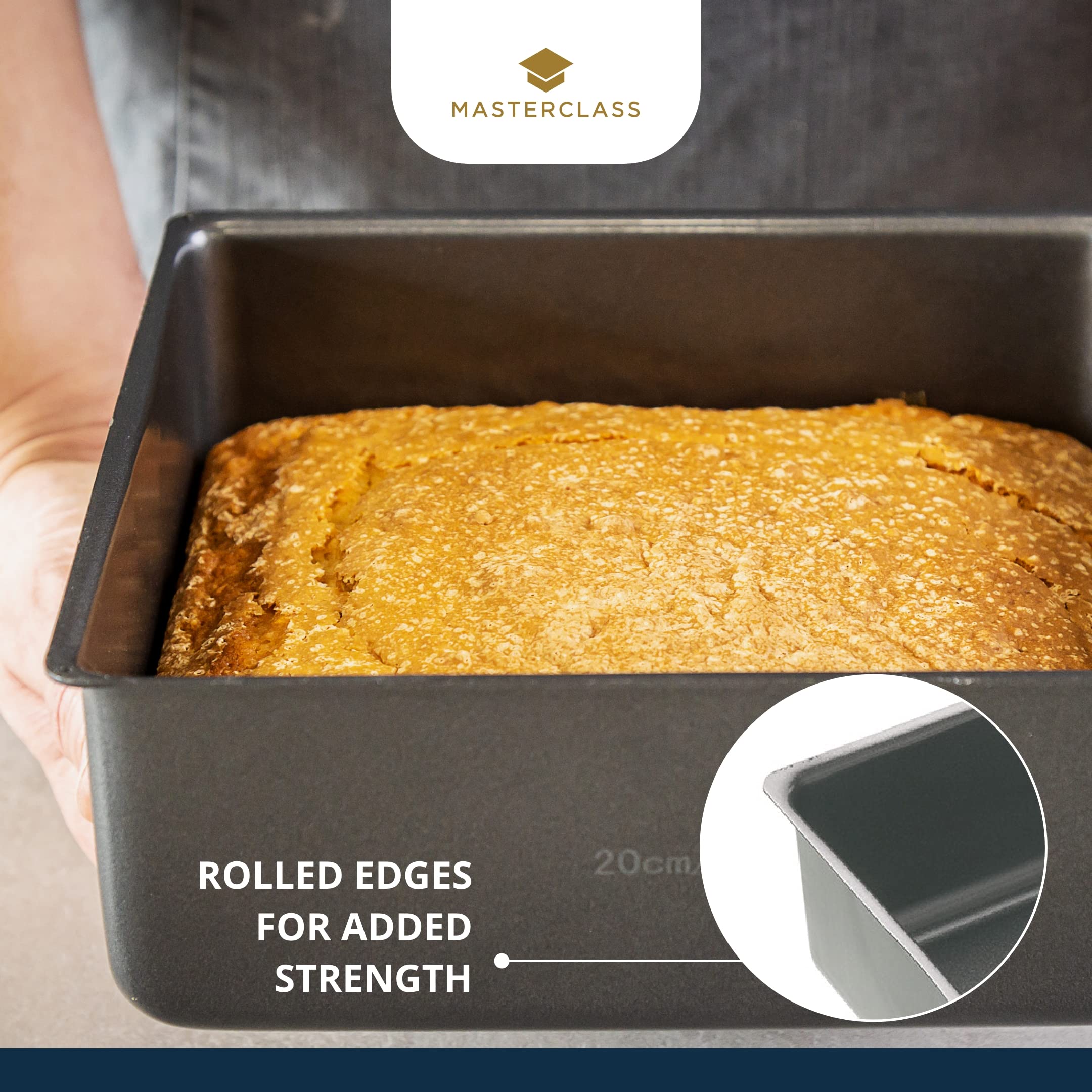 MasterClass Deep Square Cake Tin - 20 cm (8 inch) | Non-Stick Loose Bottom | Carbon Steel 7