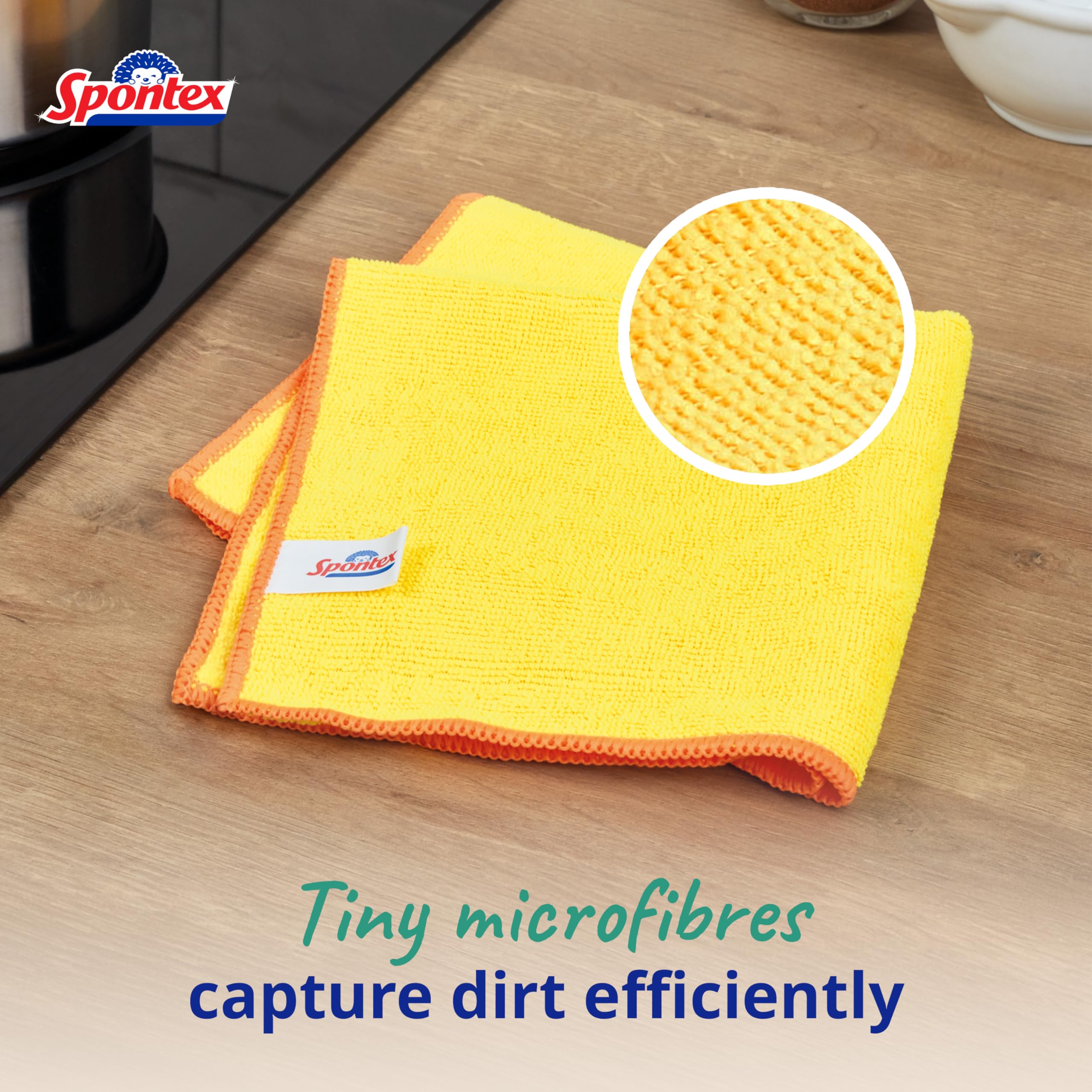 Spontex Microfibre Cleaning Cloths - 4 Count, 30x30cm, Assorted Colours | Kills 99% Bacteria 3