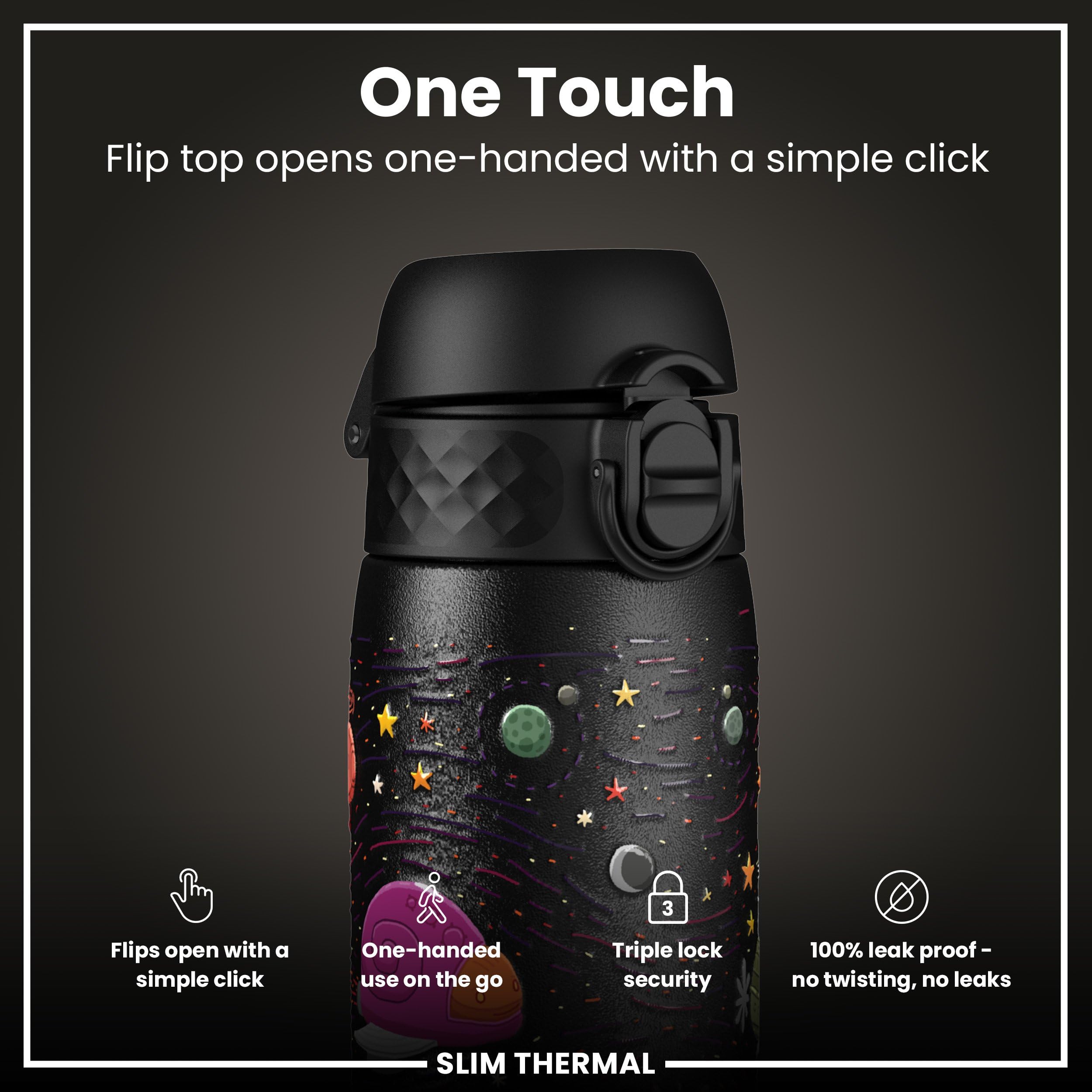 Ion8 Vacuum Insulated Steel Water Bottle - 500 ml/18 oz | Leak Proof | Spaceships 3
