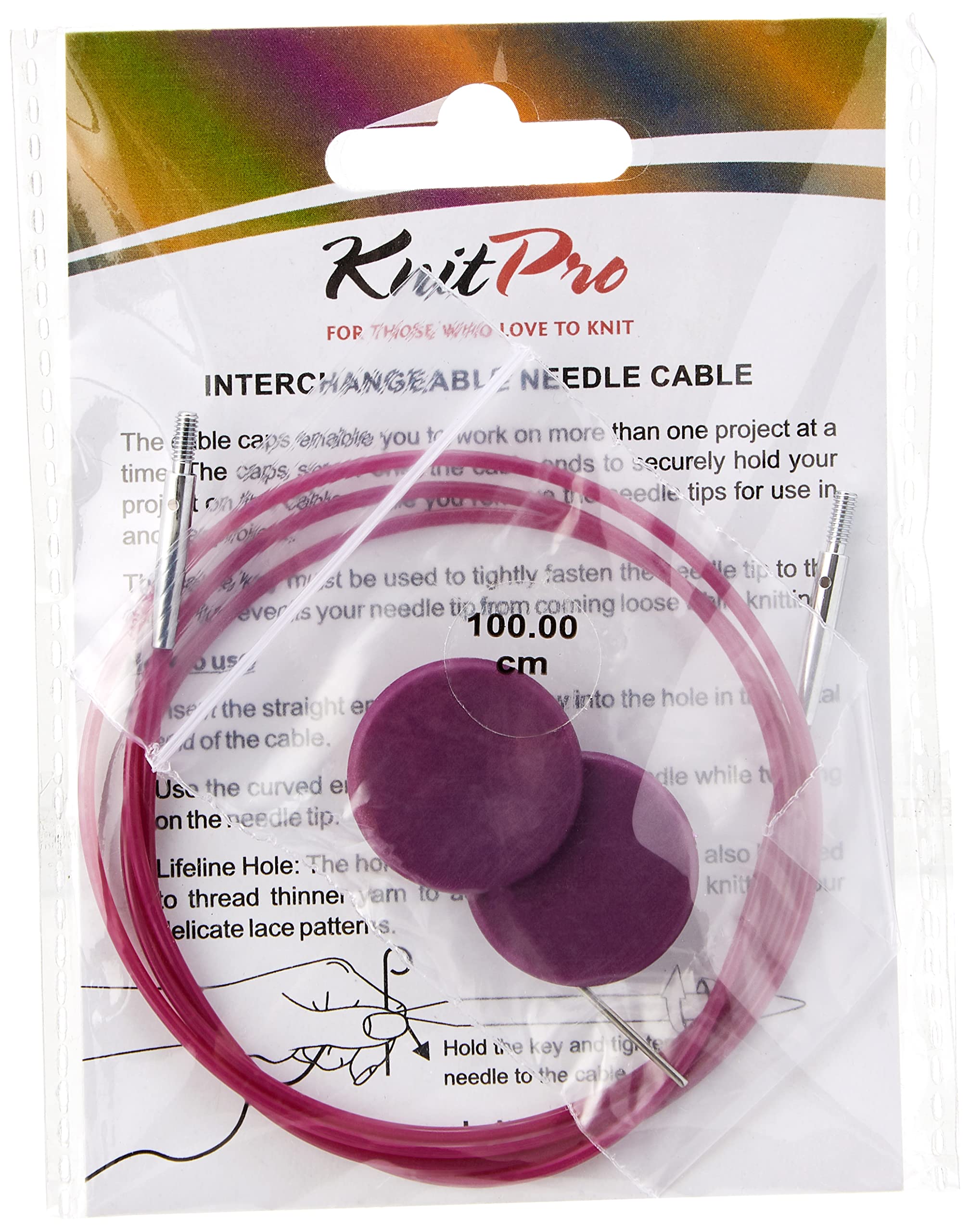 KNITPRO Single Cable for Interchangeable Needles - 76cm to make 100cm Circulars | Purple Metal 3
