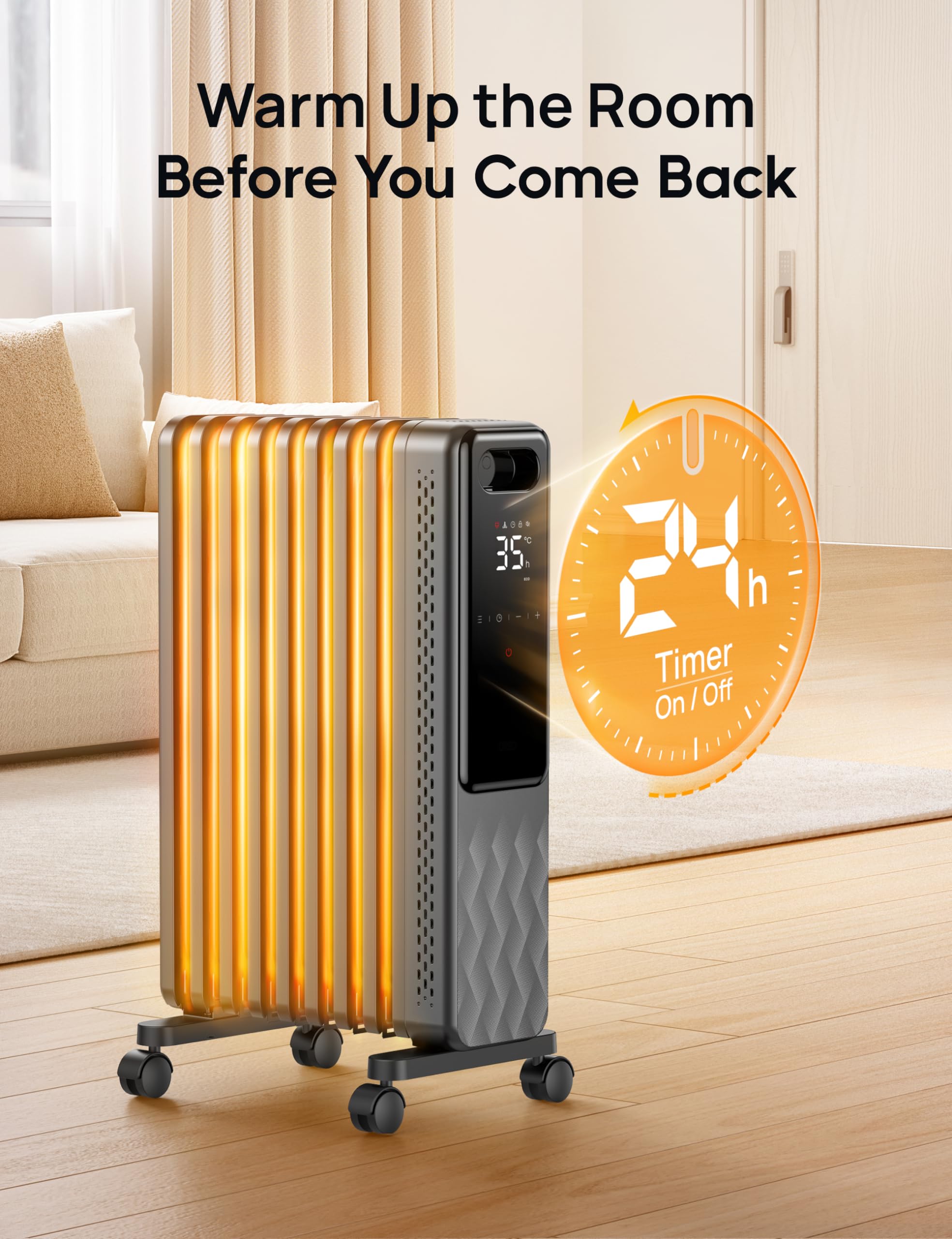 Dreo Smart 9 Fins Oil Filled Radiator Heater, 2000W Silent Electric Heater with WiFi Control | Grey 7