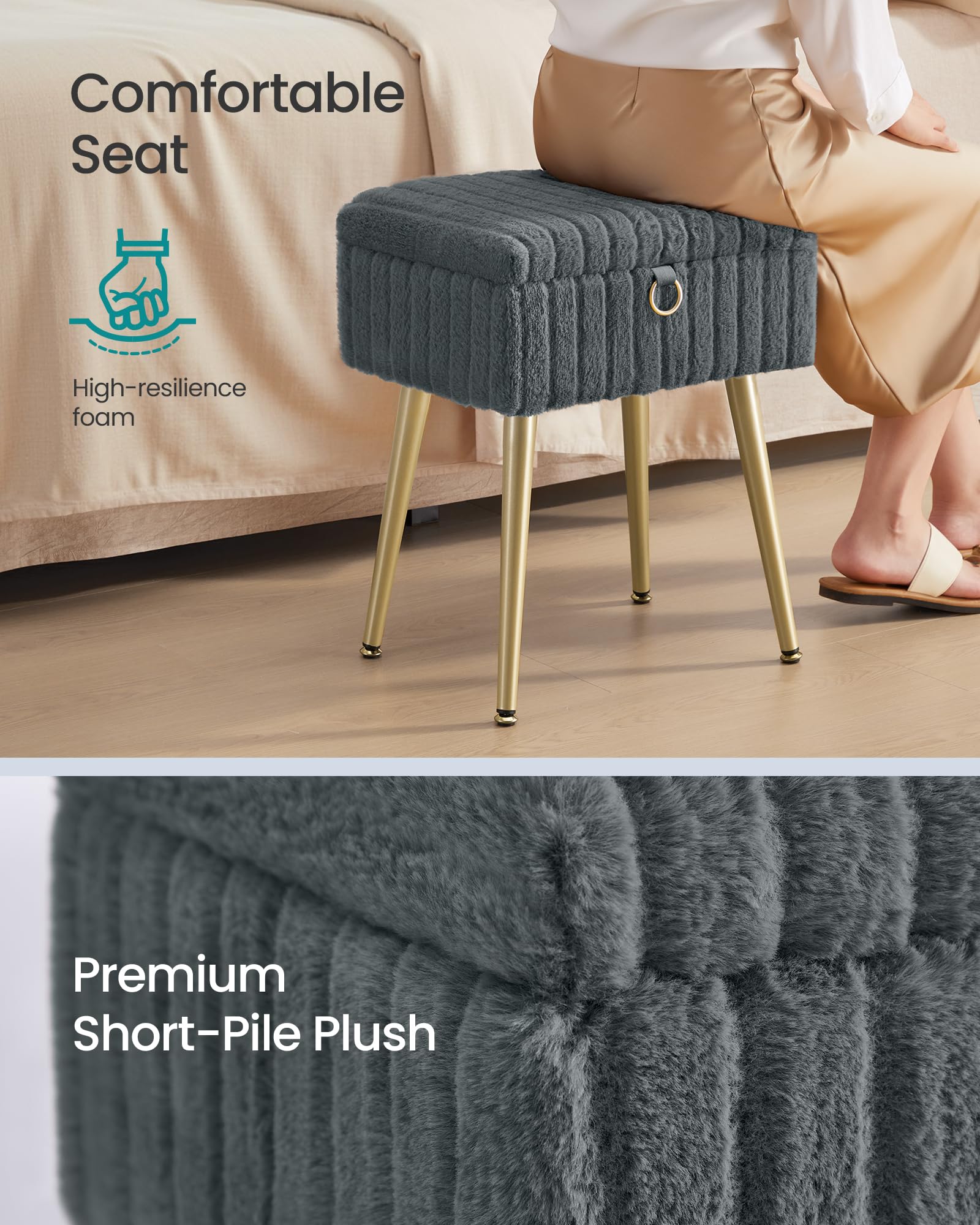 SONGMICS Storage Ottoman Bench - Slate Grey Vanity Stool with Hidden Compartment | 30x40x50 cm 4
