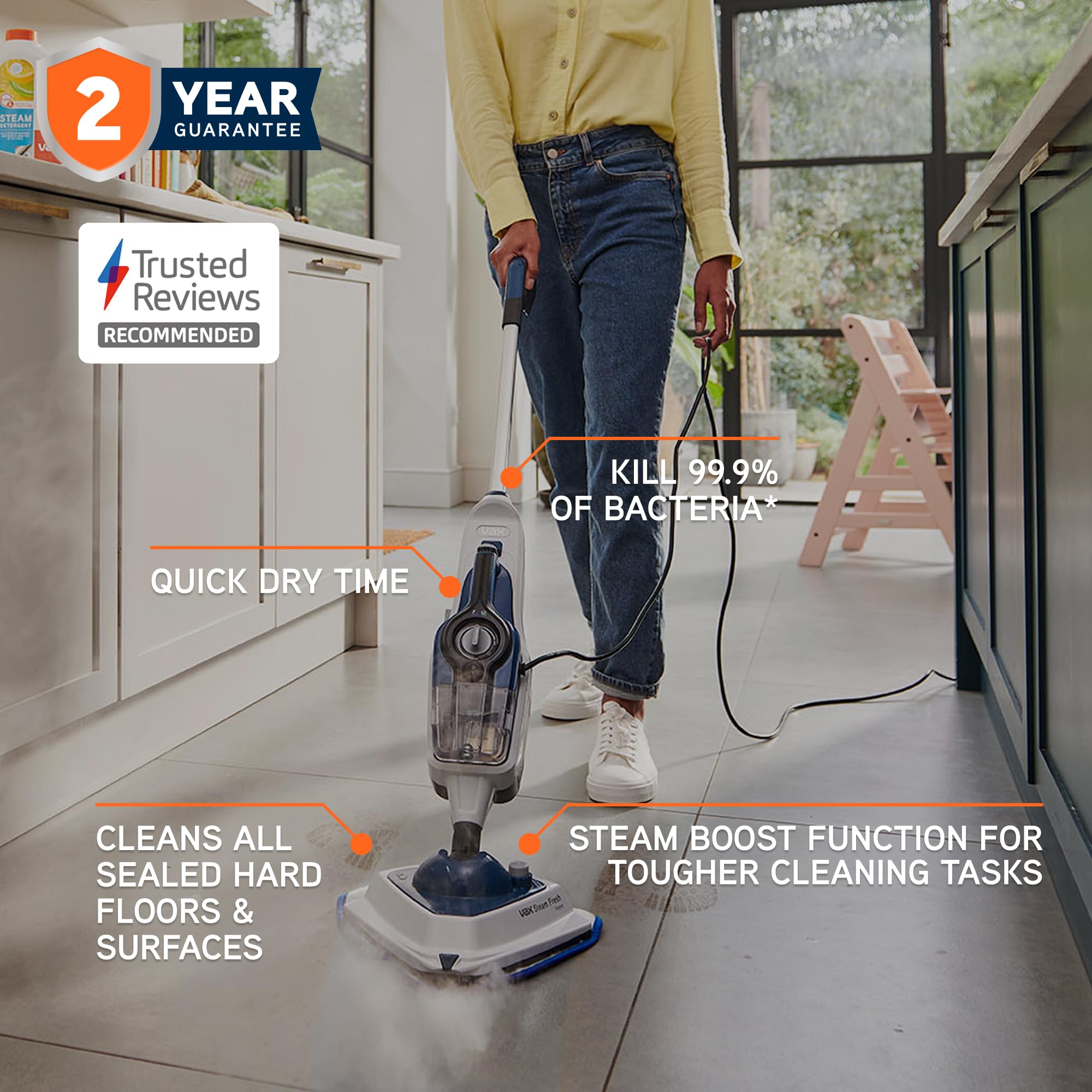 Vax Steam Fresh Home Steam Cleaner - Kills 99.9% Bacteria, Detachable Handheld, 15 Min Steam Time 2
