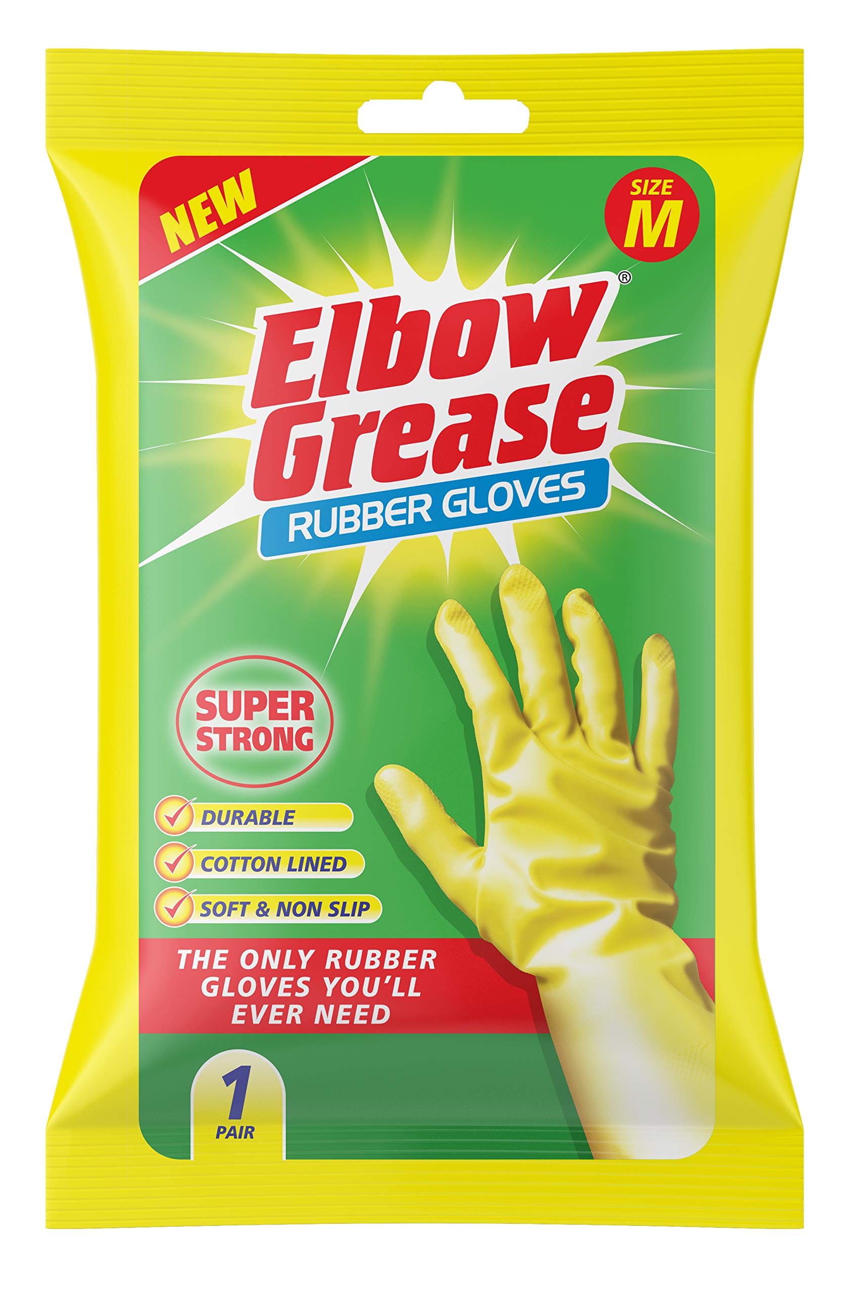 Elbow Grease Rubber Gloves - Cotton Lined, Non-Slip Grip | Size Medium (Yellow) 1