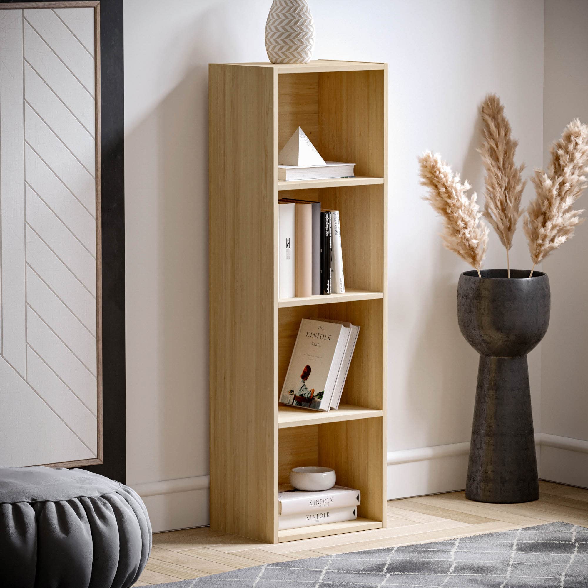 Vida Designs Oxford 4 Tier Cube Bookcase - Oak Wood Shelving | H 106 x W 32 x D 24 cm 6