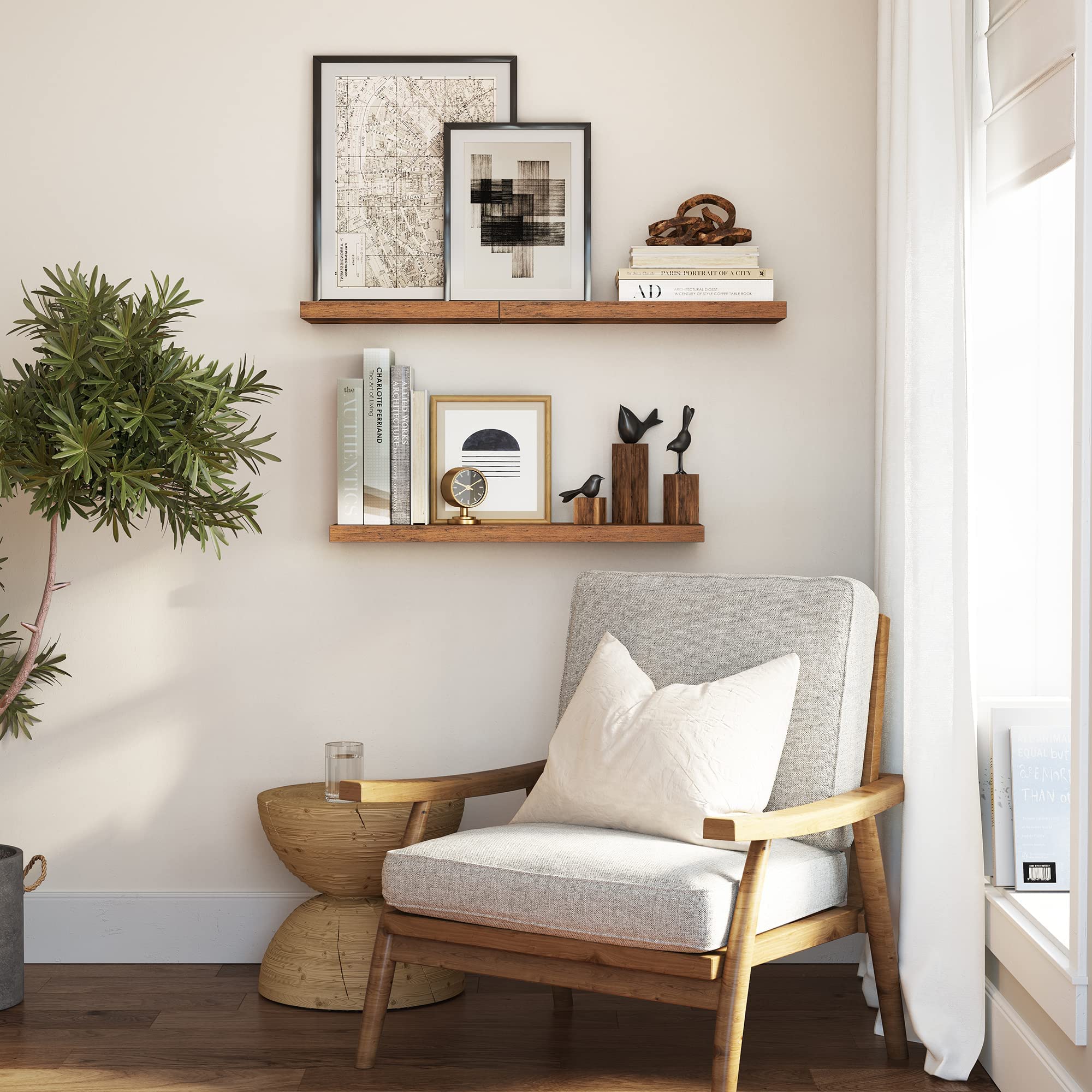 VASAGLE Floating Wall Shelf - Rustic Brown | 60 x 20 x 3.8 cm | MDF & Metal | 10 kg Capacity 2