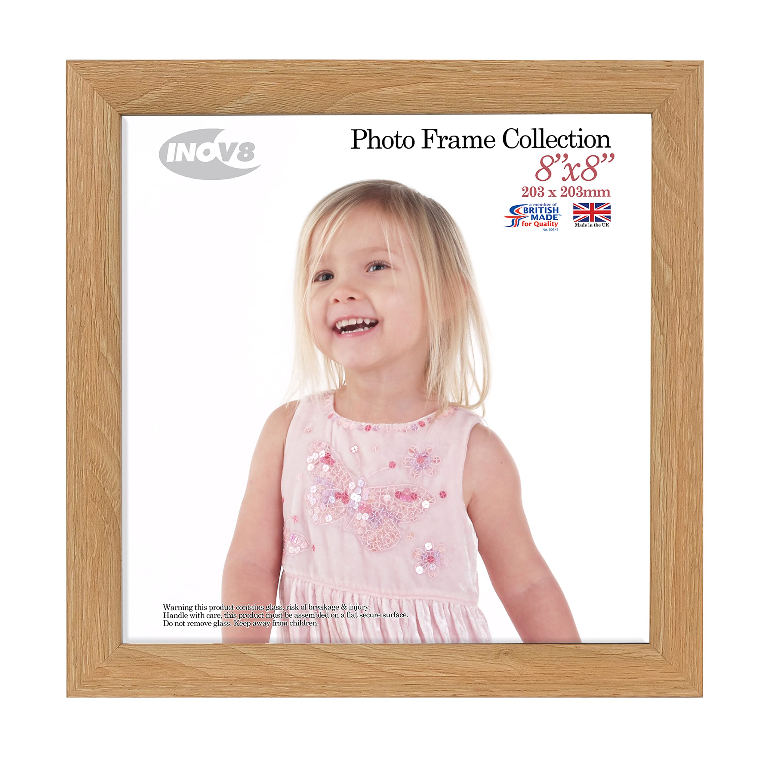 INOV8 Dense Wood Photo Frame - 8'x8' (20.32cm x 20.32cm) | Lime Oak | Includes Glass & Stand 1