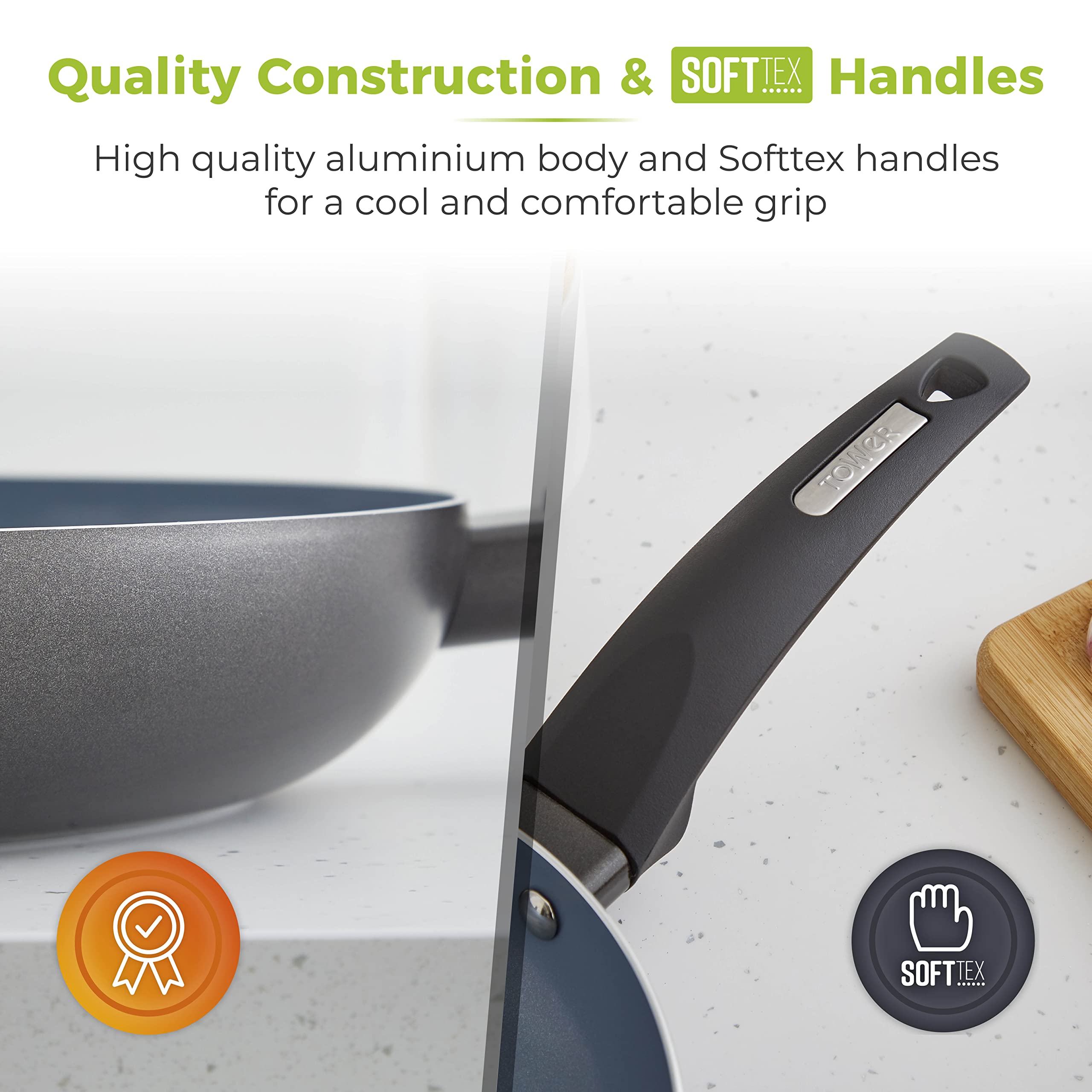 Tower T80300 Cerasure Induction Frying Pan Set - 2 Piece (20/28 cm) | Non-Stick Ceramic | Cool Handles 5