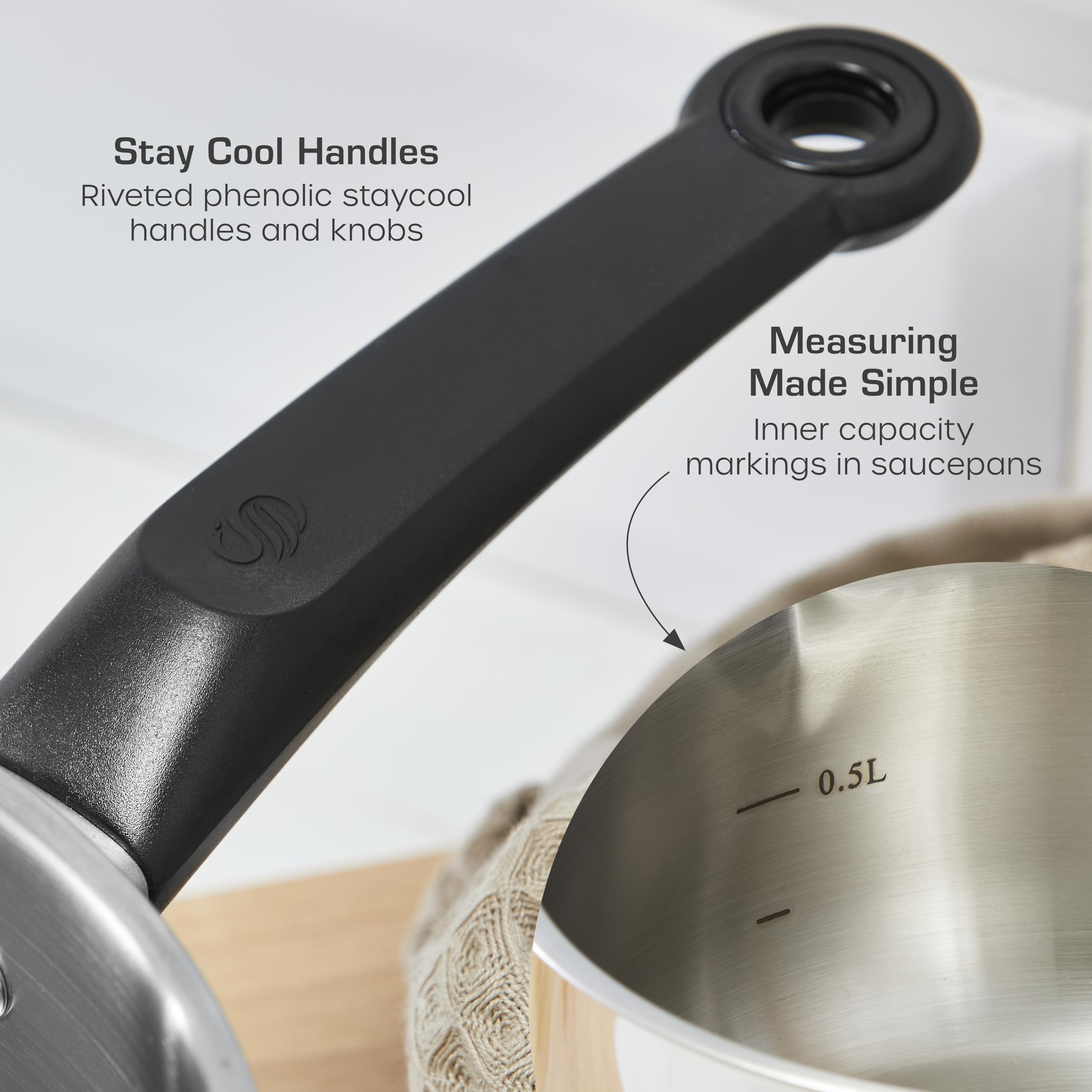 Swan Townhouse 3 Piece Stainless Steel Saucepan Set | 16/18/20cm Sizes | Induction Compatible 5