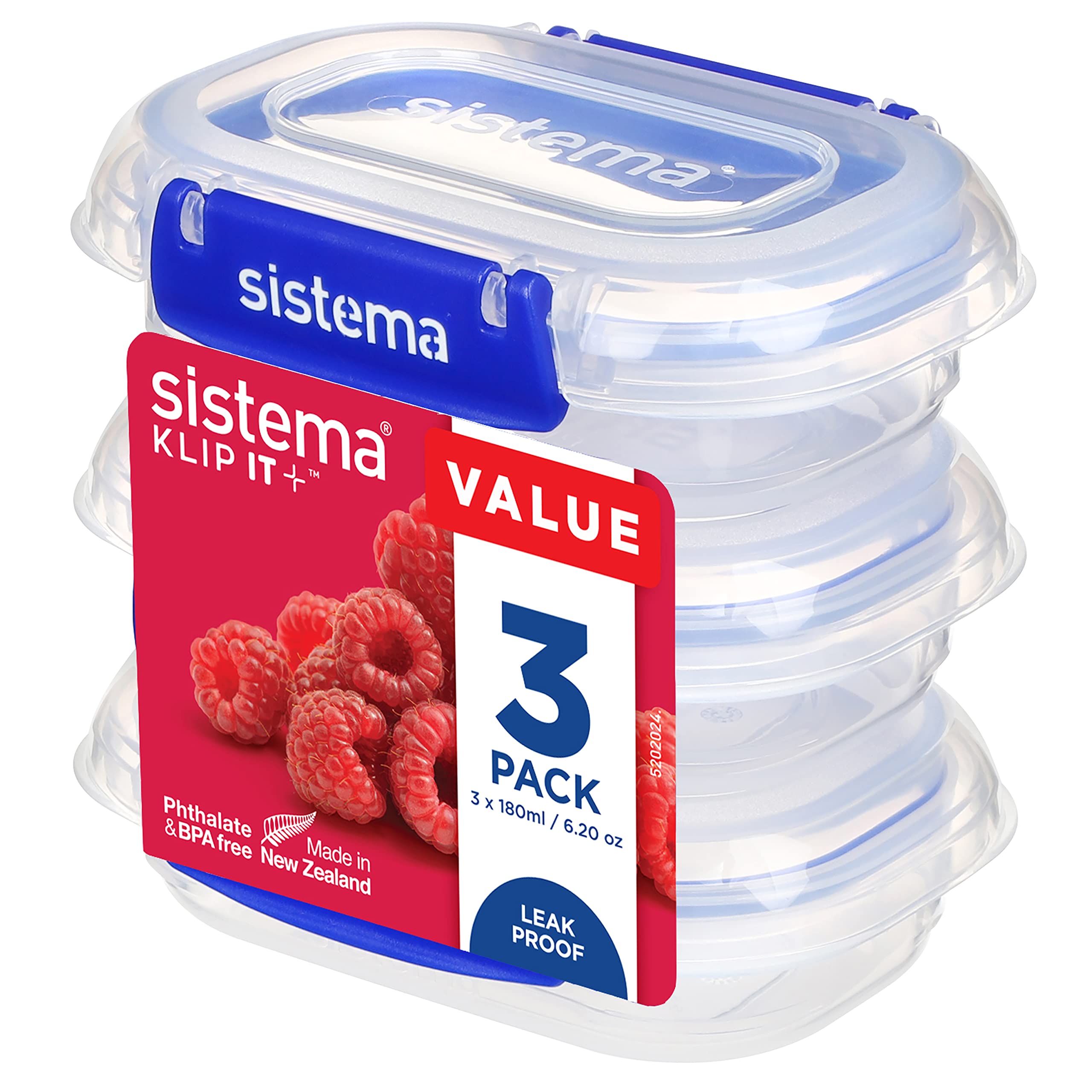 Sistema KLIP IT PLUS Food Storage Containers - 180 ml, 3 Piece Set | Airtight & Leak-Proof | BPA-Free Plastic