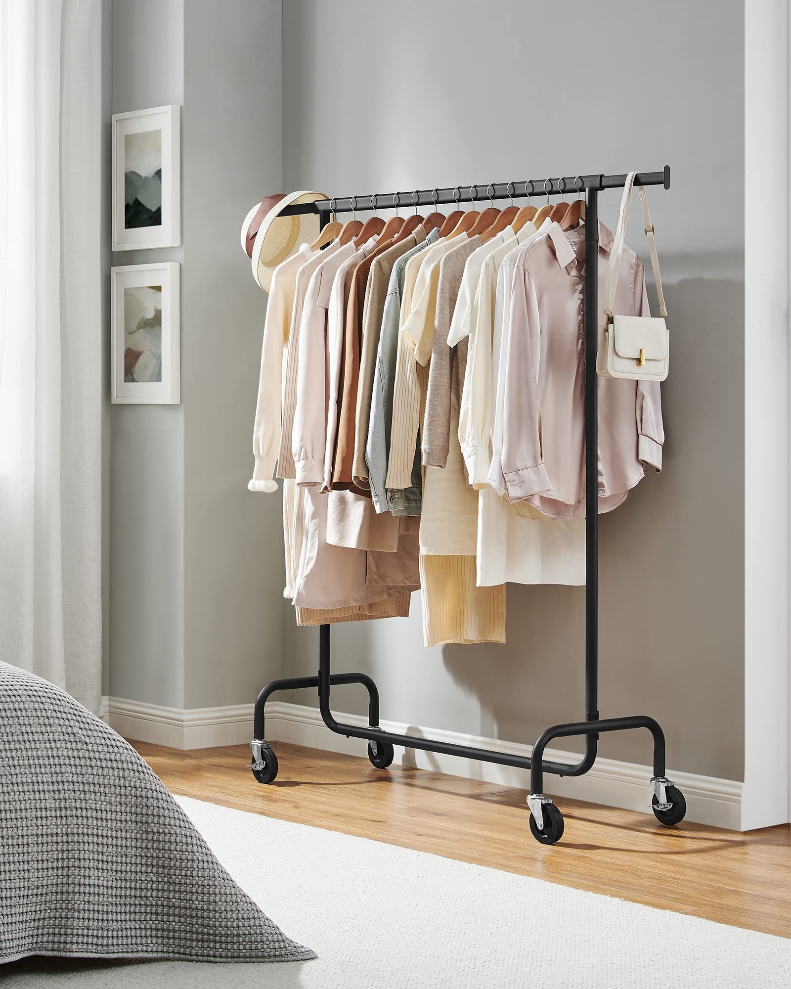 SONGMICS Heavy-Duty Clothes Rack on Wheels - Extendable Rail, 130 kg Capacity | Matte Black 3
