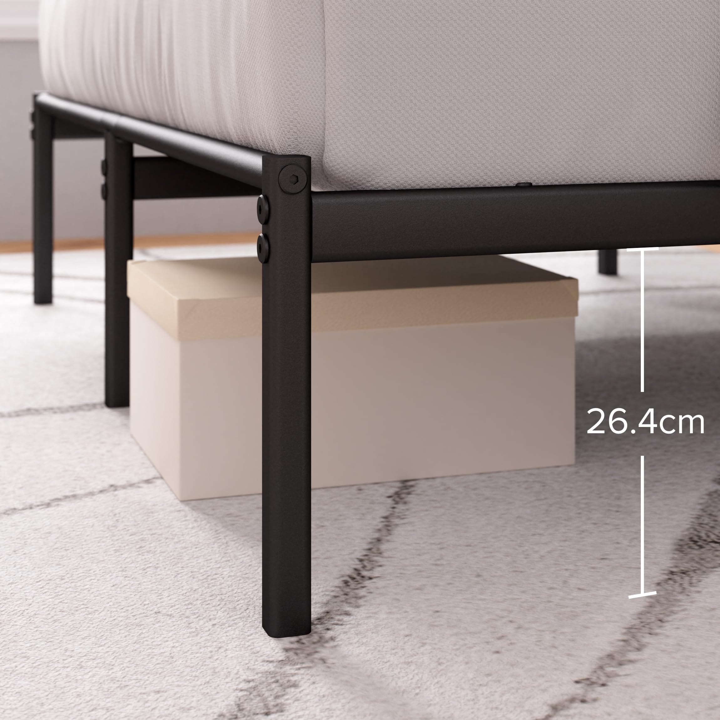 Zinus Justin Double Bed Frame with Headboard - Black Metal | 135 x 190 cm | 14'' Storage Clearance 6