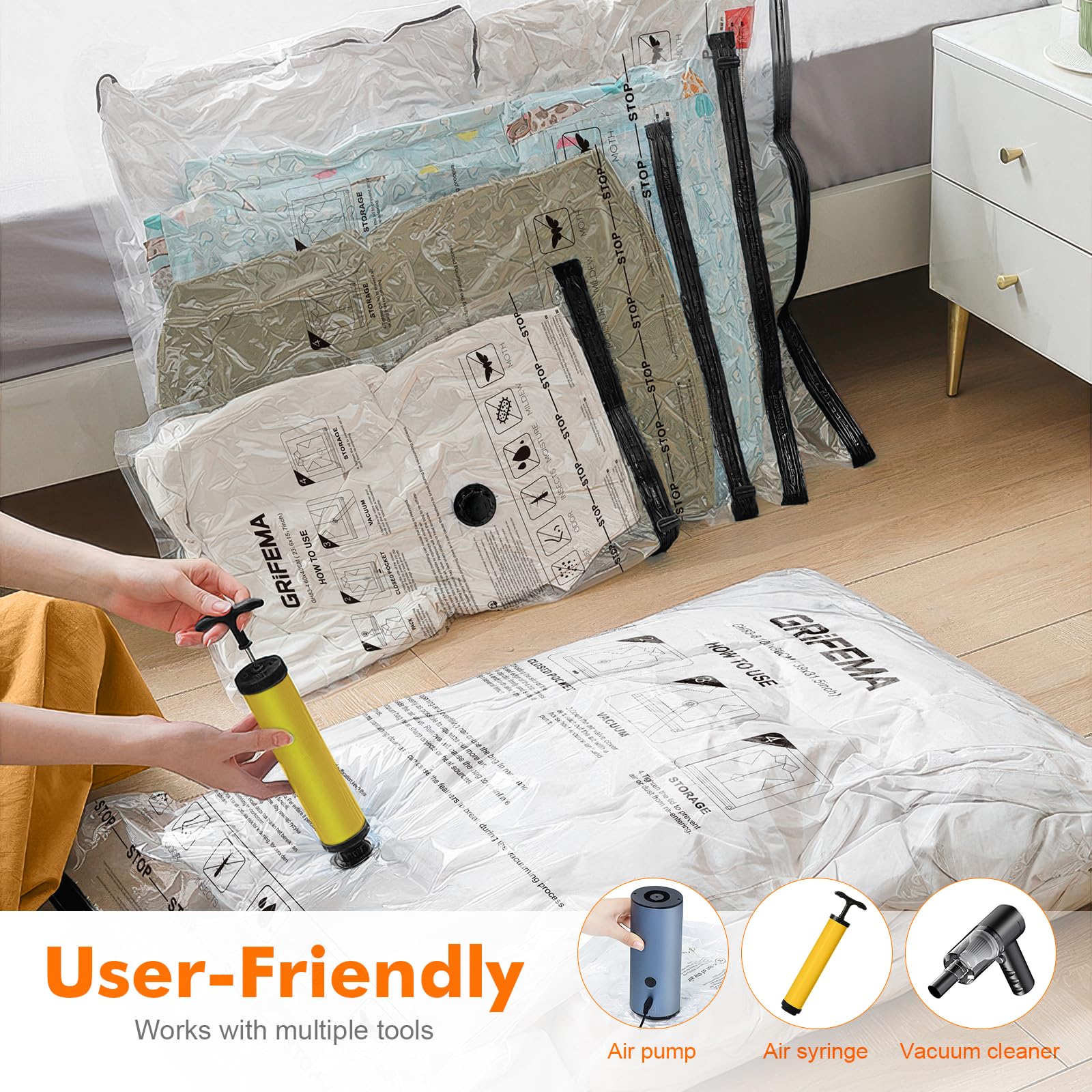 GRIFEMA GH83-4 Space Saver Bags - 6 Pack, 60x40 cm Reusable Compression for Clothing Storage 4