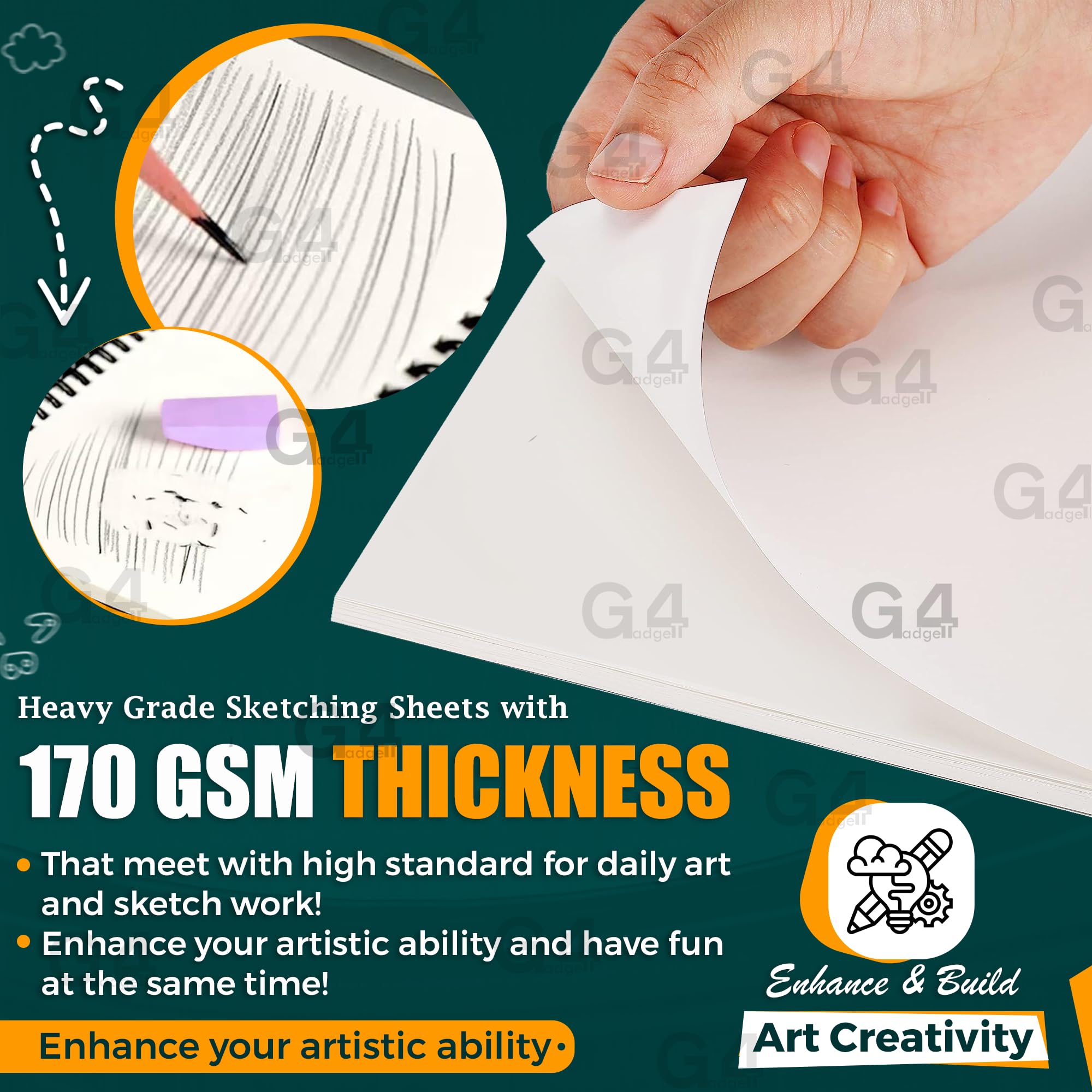 G4GADGET Sketchbook - 2 Pack A3 Drawing Pads | 170 GSM Thick Paper | Wiro Bound 4