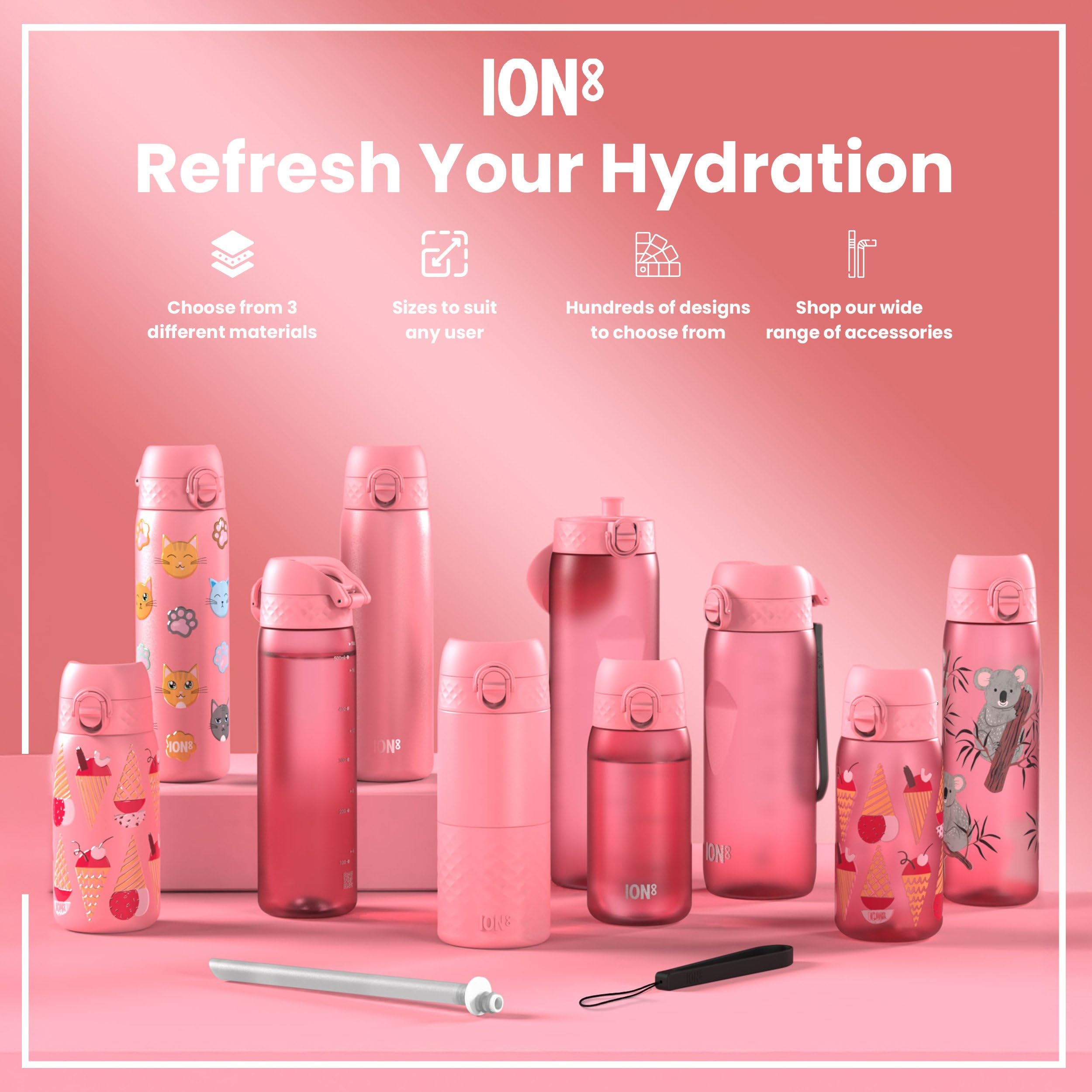 Ion8 Steel Water Bottle - 600 ml | Leak Proof | Flip Top | Flowers 9