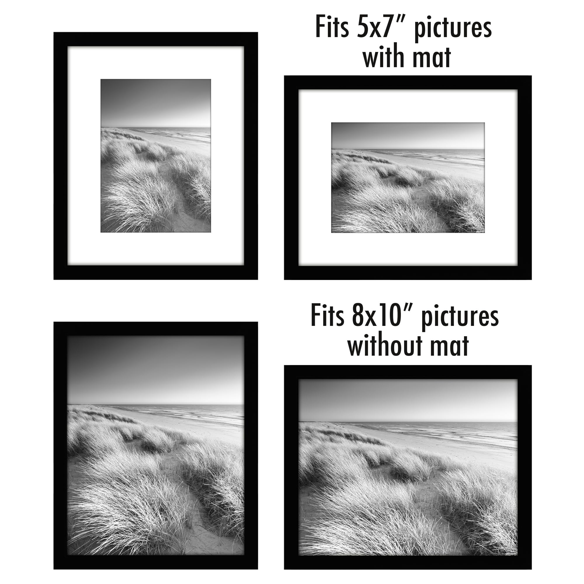 Americanflat 8x10 Photo Frames in Black - Set of 2 | Fits 7x5 with Mount | Wall & Tabletop Display 4