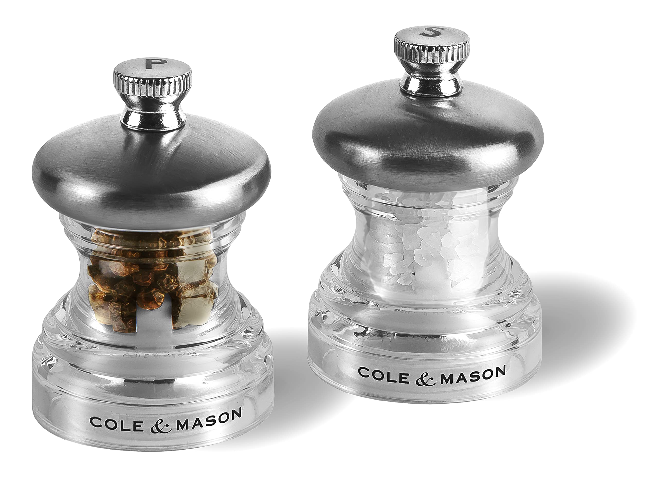 Cole & Mason Button Salt and Pepper Mill Set - 65mm, Adjustable Precision+ Mechanism | Stainless Steel/Acrylic 1