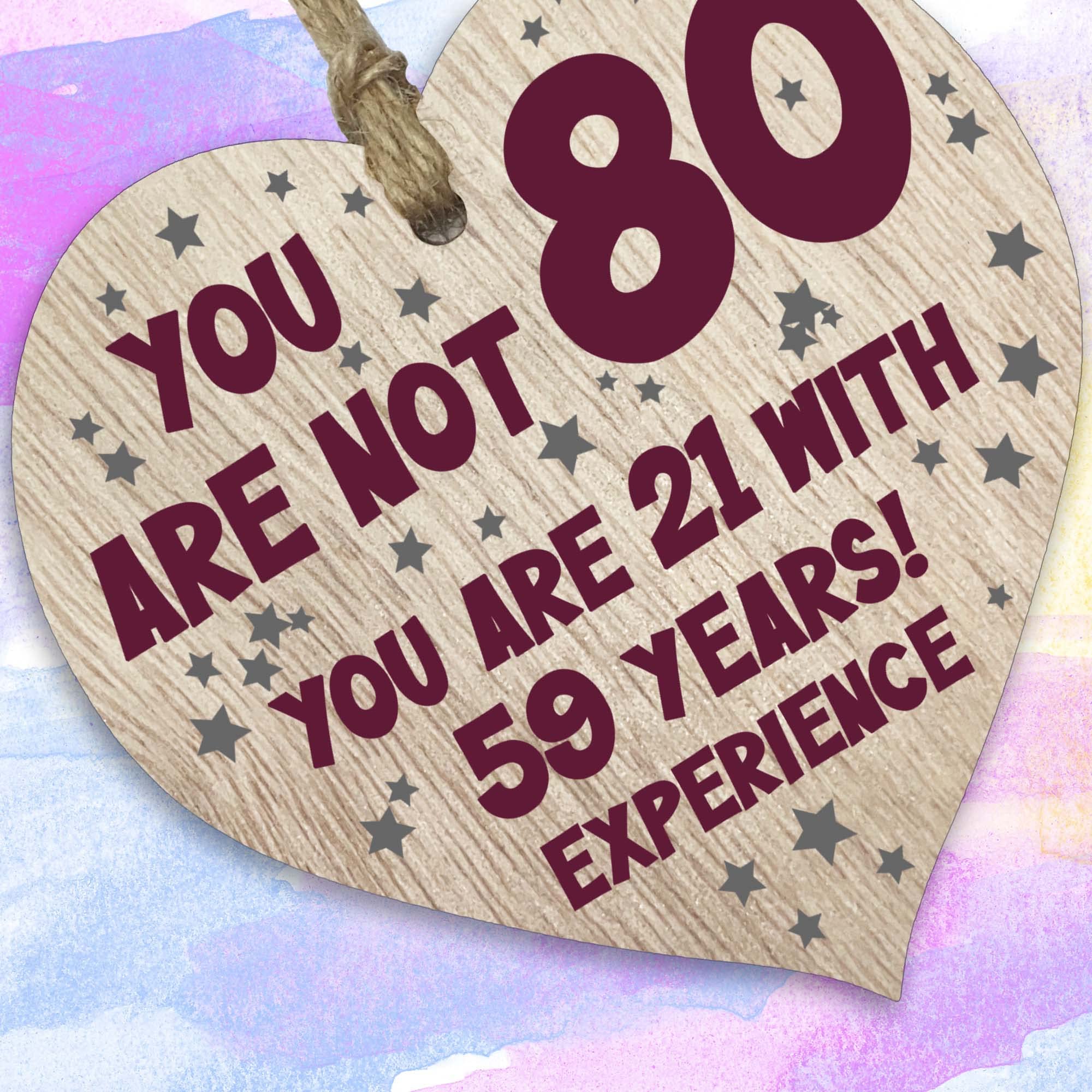 Stuff4 80th Birthday Wooden Heart Plaque Keepsake | Light Wood Sign | Gift for Women Men 2