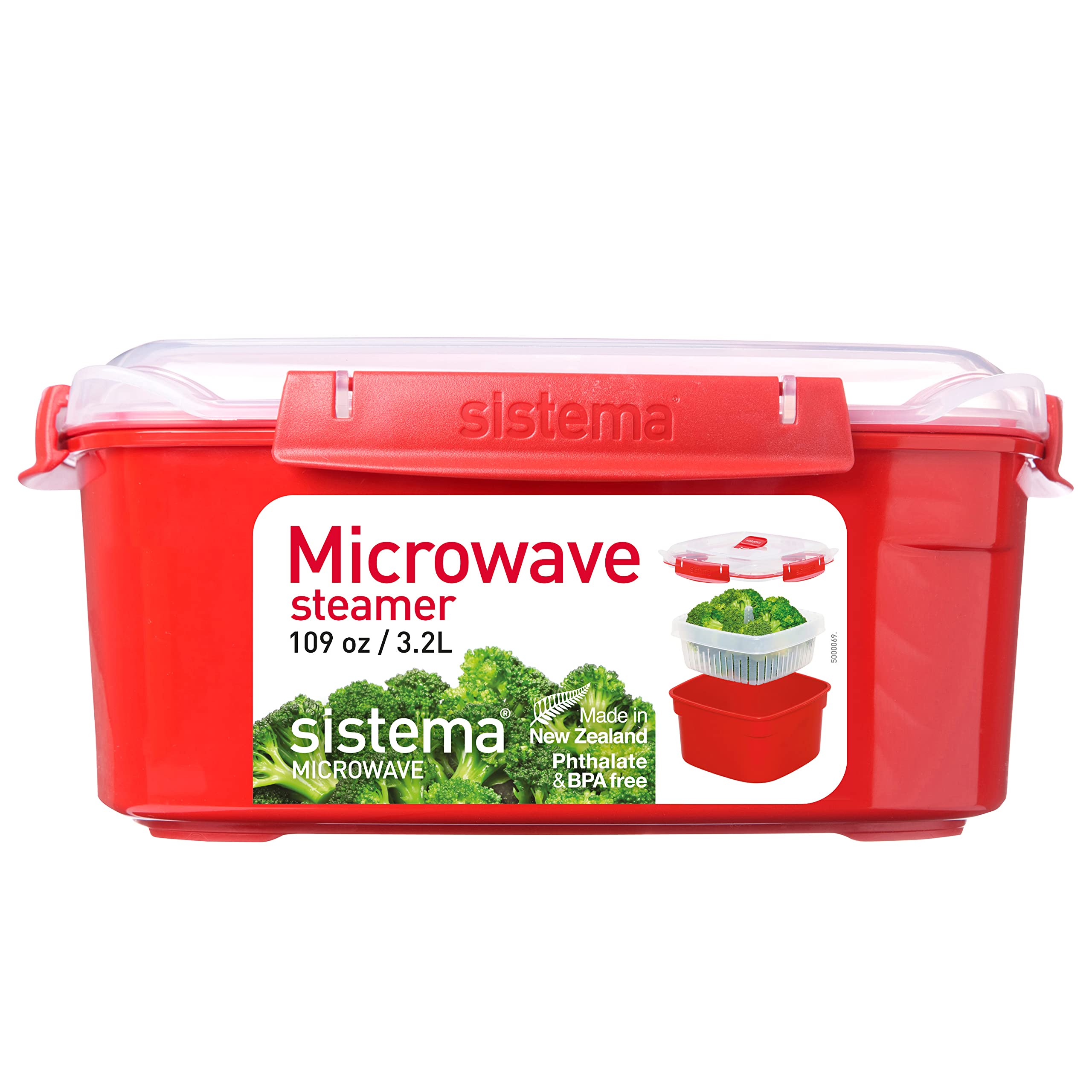 Sistema Microwave Food Steamer with Removable Basket | 3.2 L Capacity | Red/Clear