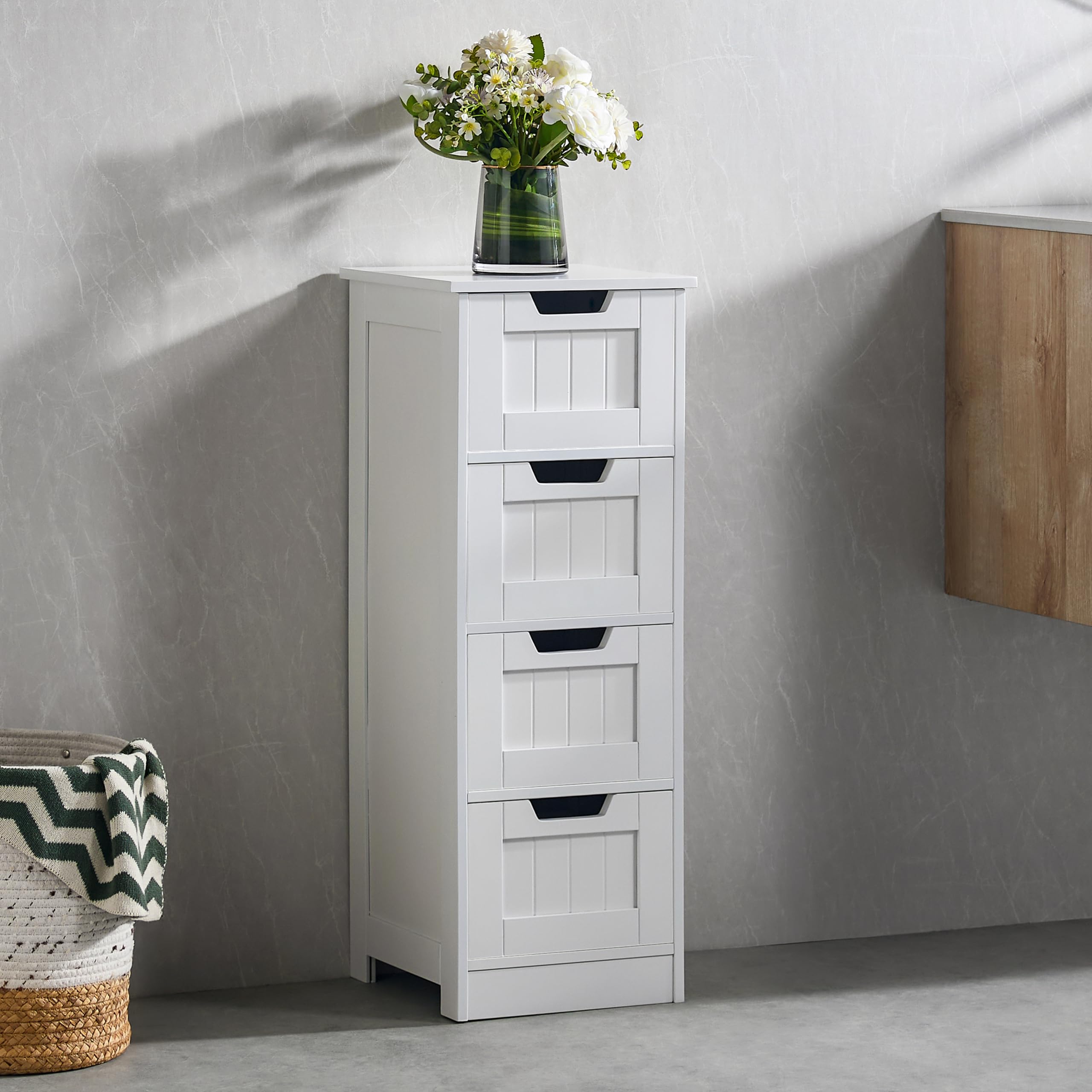 Bath Vida Freestanding Bathroom Floor Cabinet - White MDF | Compact 30x30x81cm | Adjustable Shelf