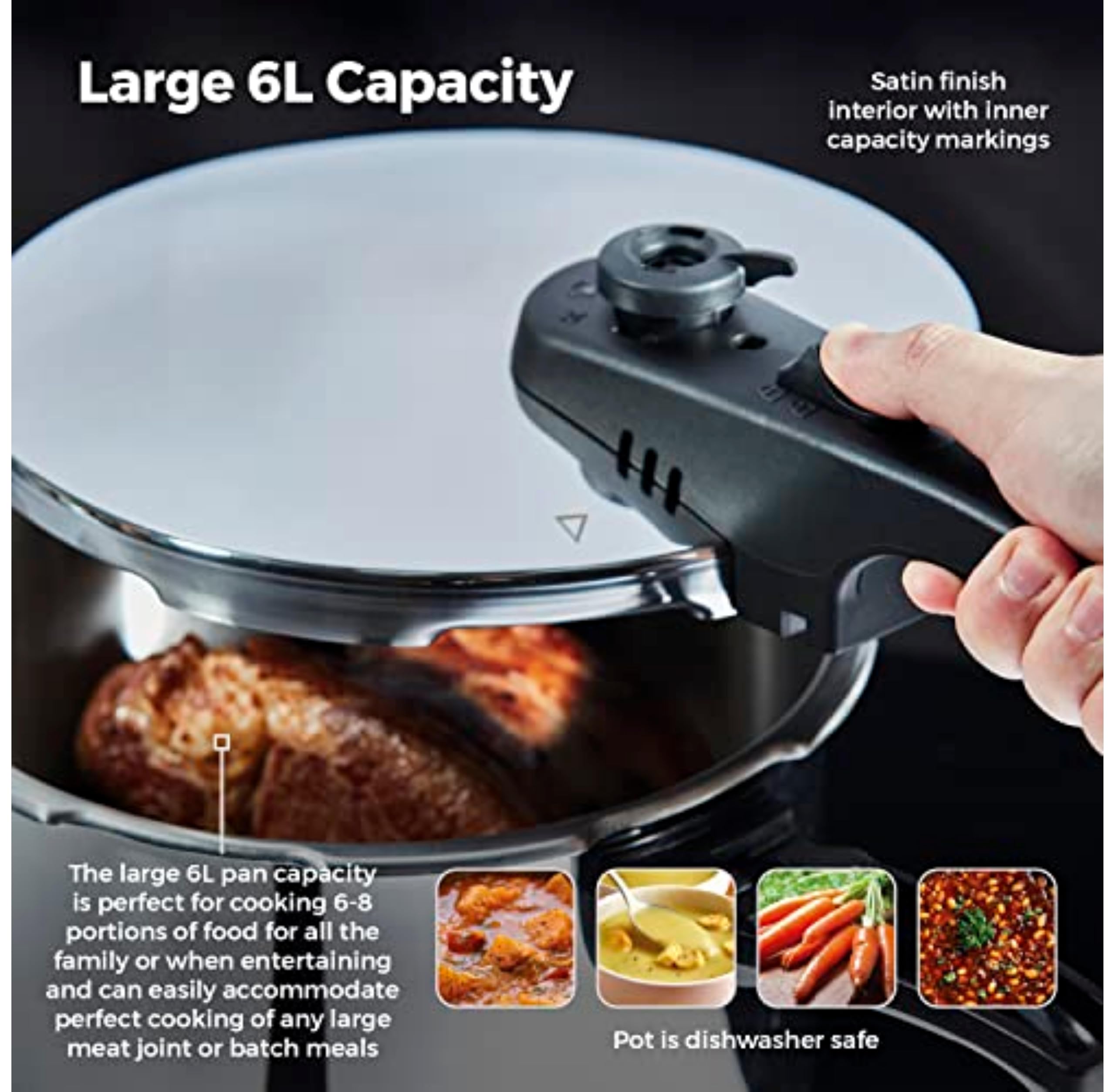 Tower T80244 Pressure Cooker - 6L Capacity, 22cm Diameter | Stainless Steel 5
