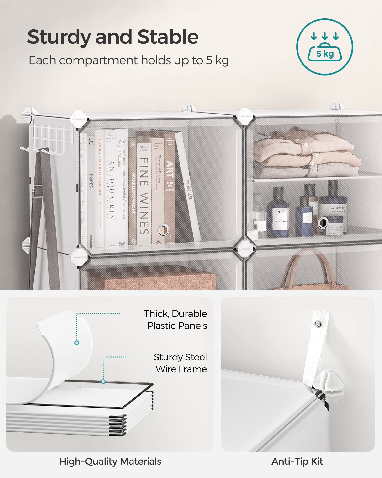 SONGMICS Interlocking Shoe Rack Cabinet - 6 Modular Slots | Steel Frame | White 5