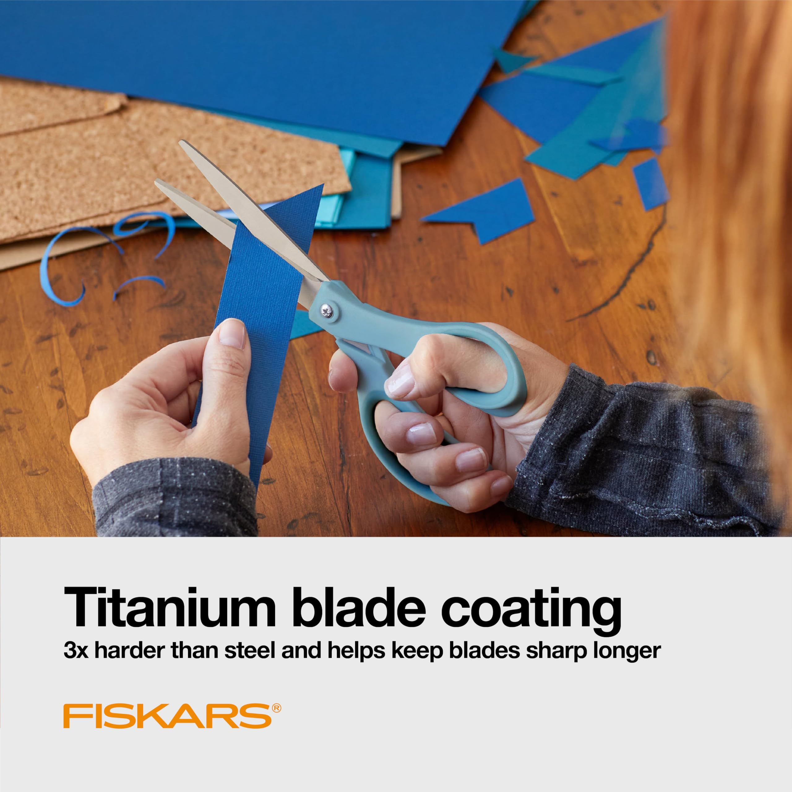 Fiskars SoftGrip Titanium Scissors - 8 Inch Straight Handle All Purpose Cutting Tool | 3-Pack 3