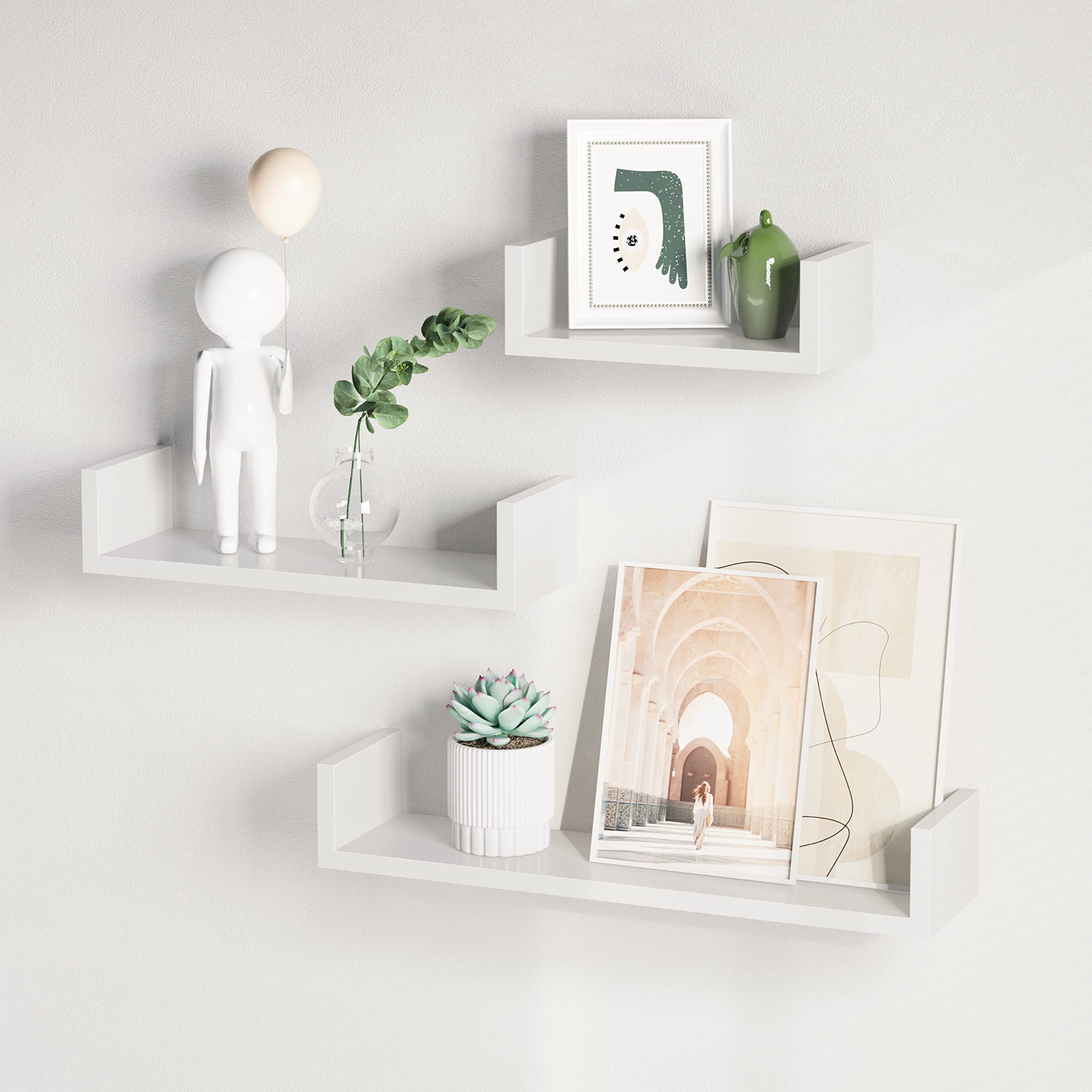SONGMICS Floating Shelf Set of 3 - Glossy White | U-Shape Design | Max 10 kg Load Per Shelf 4