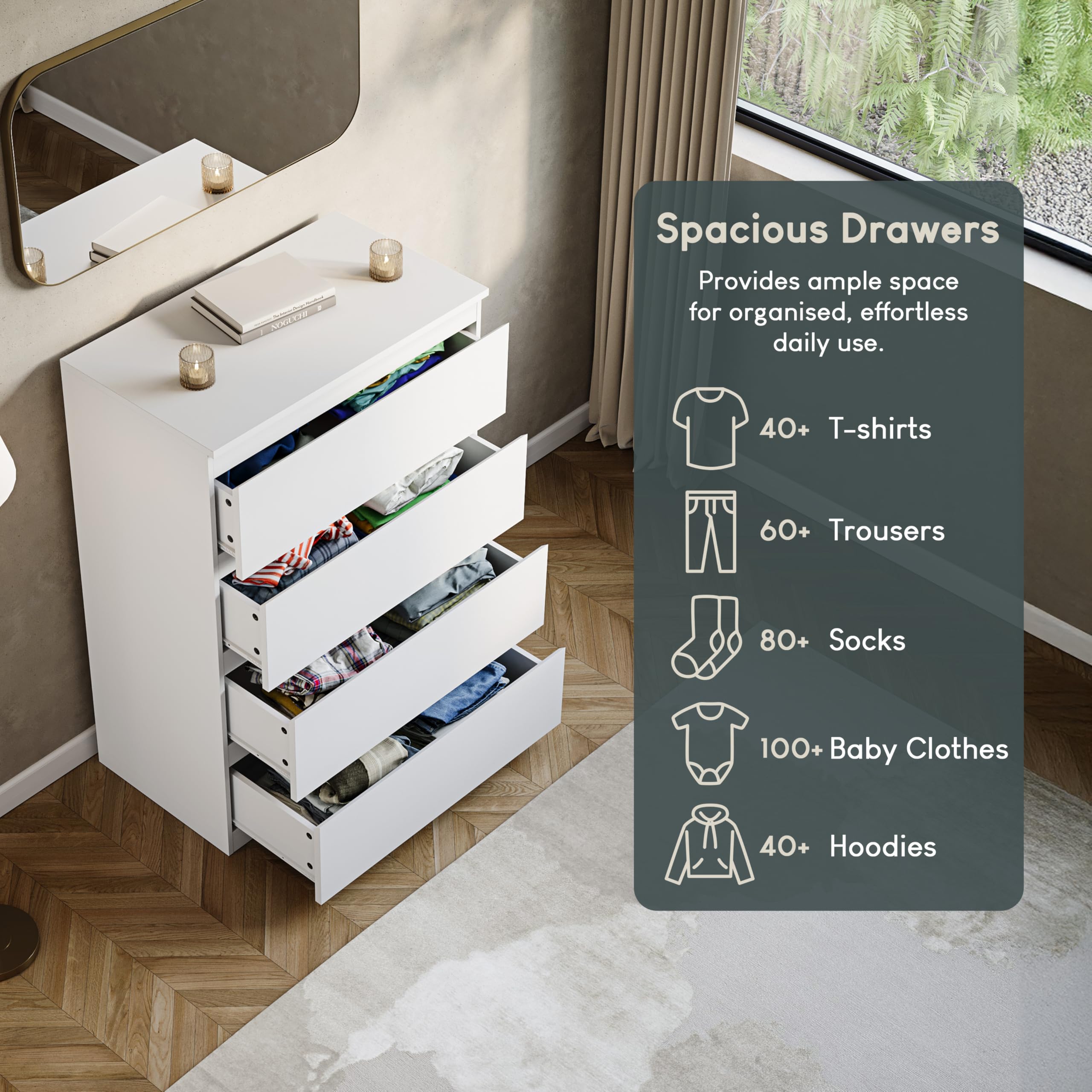Vida Designs Denver 4 Drawer Chest of Drawers | White | 40D x 70W x 96H cm 4