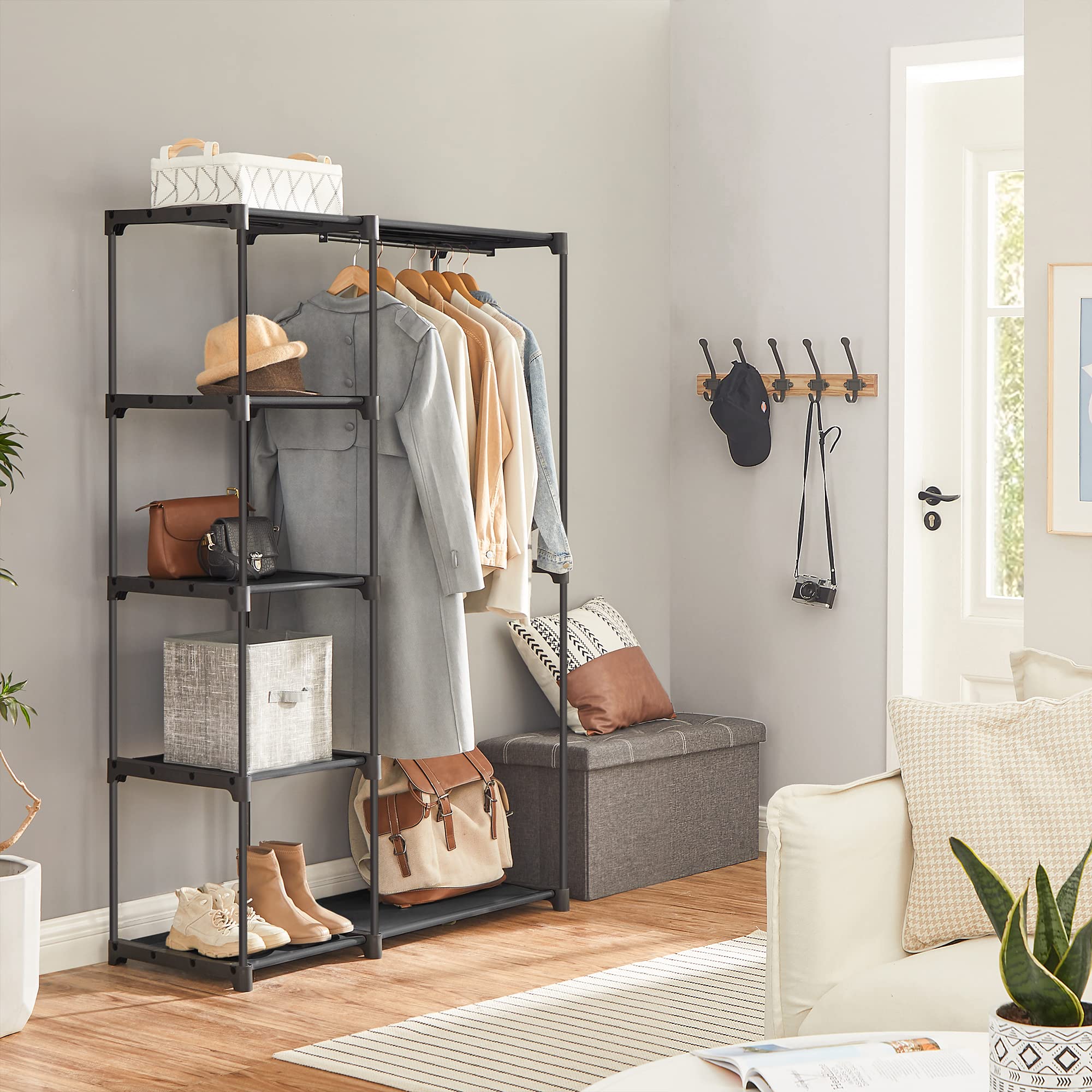 SONGMICS Foldable Closet Wardrobe - Freestanding Coat Rack | 112W x 165H cm | Black 3