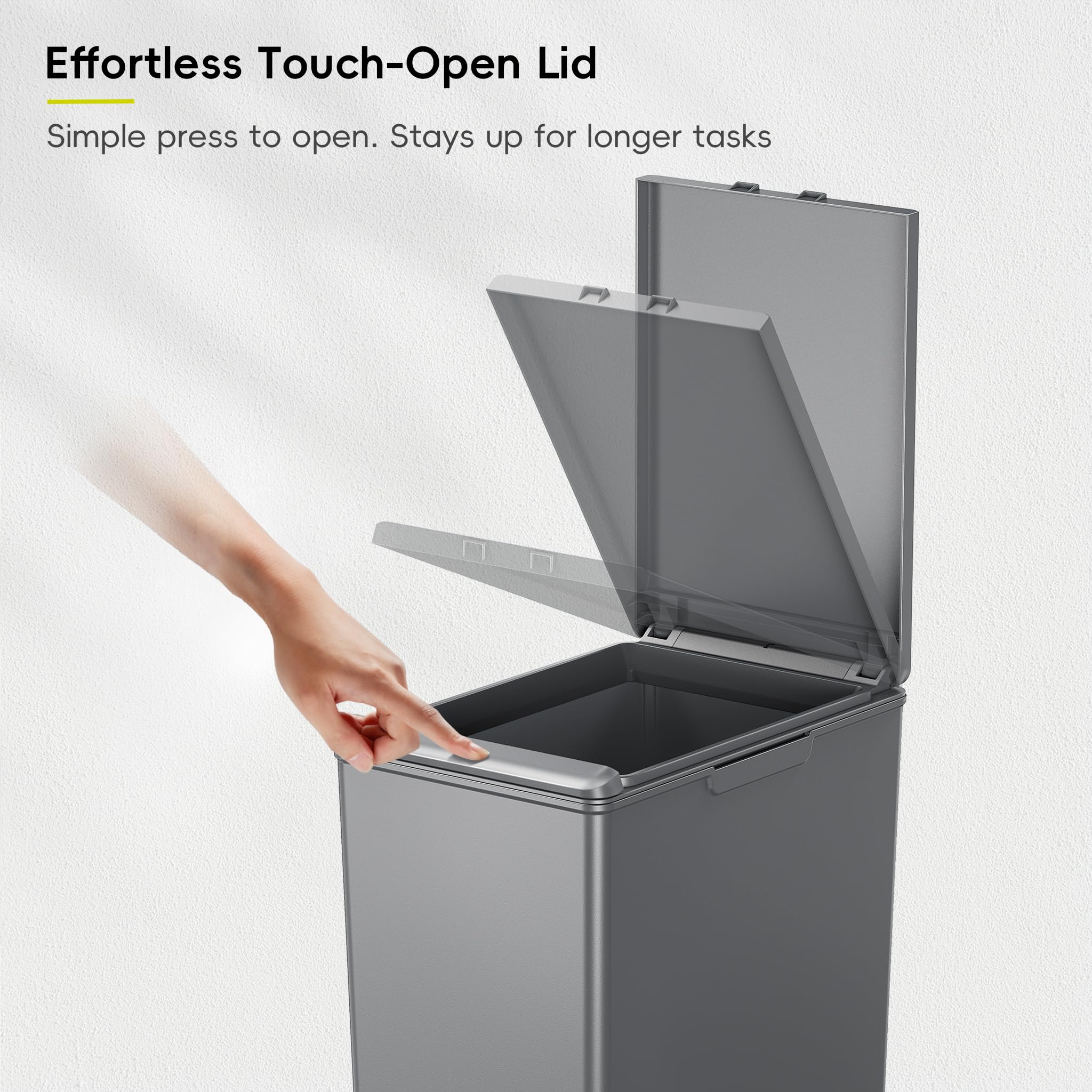 EKO Morandi 40L Kitchen Recycling Bin with Touch-Top Lid | Slim Plastic | Dark Grey 4