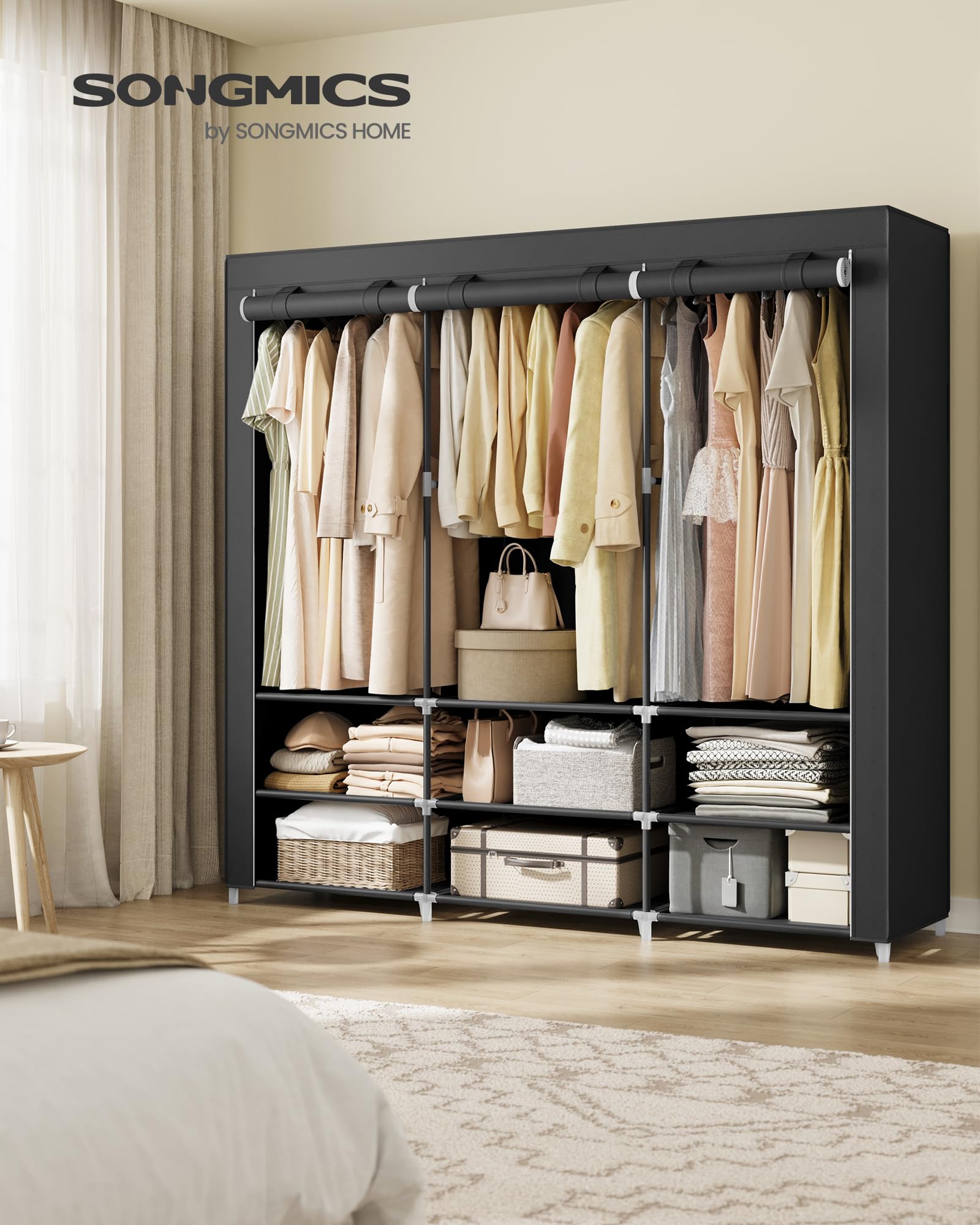 SONGMICS Portable Clothes Wardrobe - 3 Hanging Sections | 188W cm | Black 2