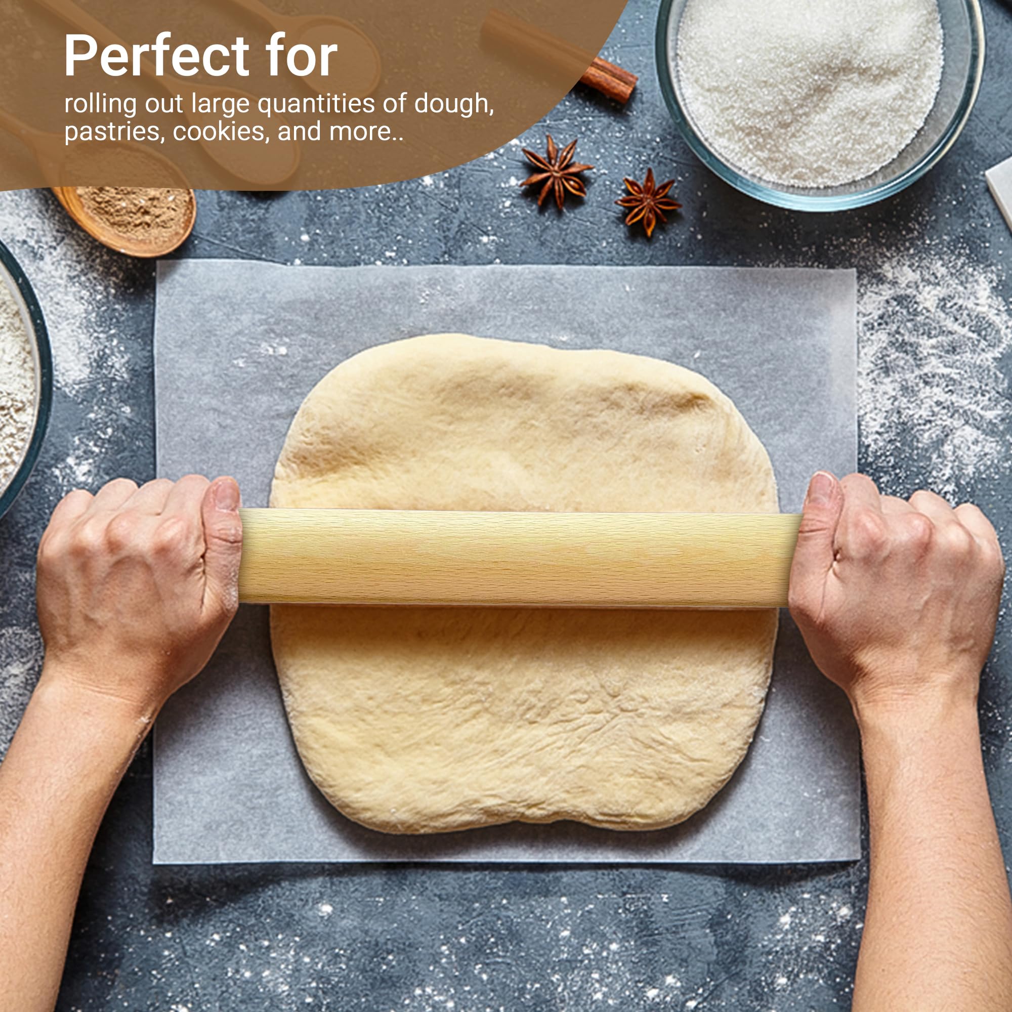 Dexam Beech Rolling Pin - 40cm Length | Premium Wood Construction | Beige 6