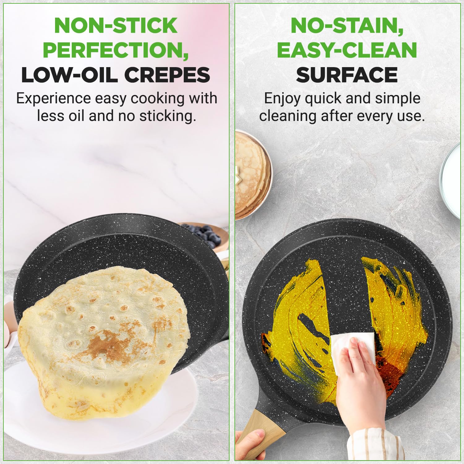 Nutrichef 28cm Non-Stick Marble Coated Crepe Pan with Wooden Spreader | Induction Ready 6