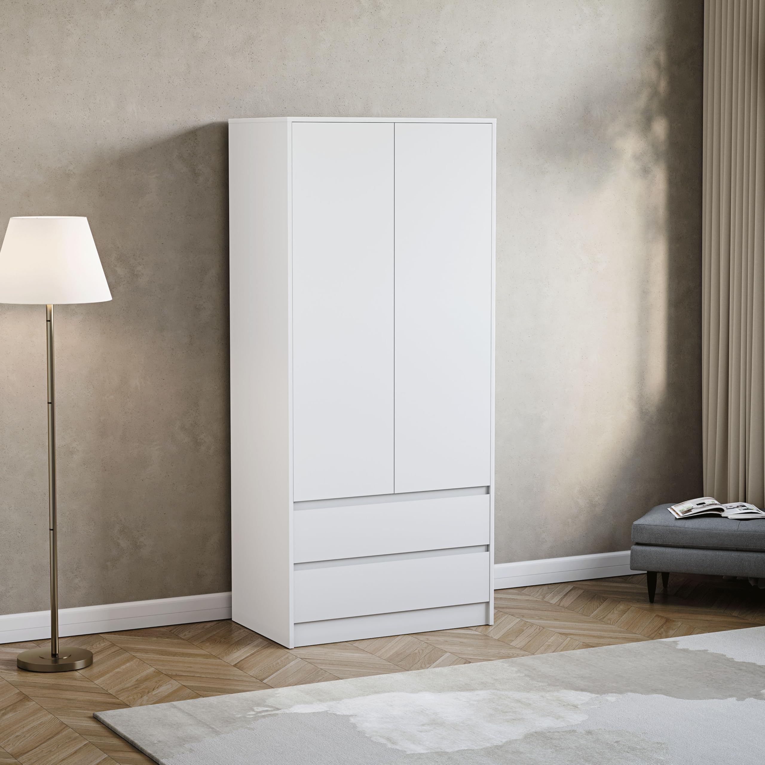 Vida Designs Denver 2 Door Wardrobe with 2 Drawers | H170 x W76 x D47 cm | White 9